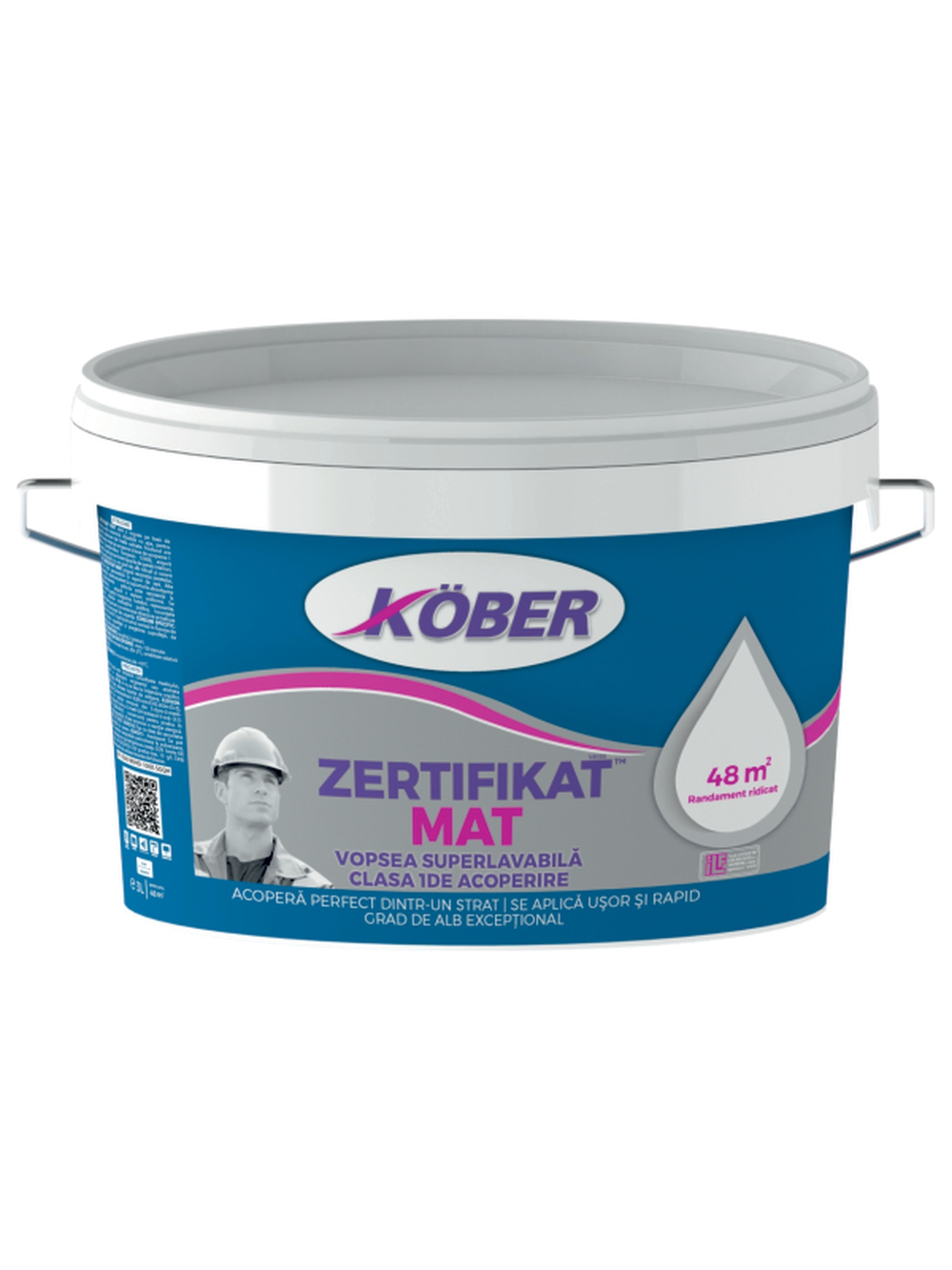 Vopsea lavabila Kober Zertifikat, alb, 3 L, Interior