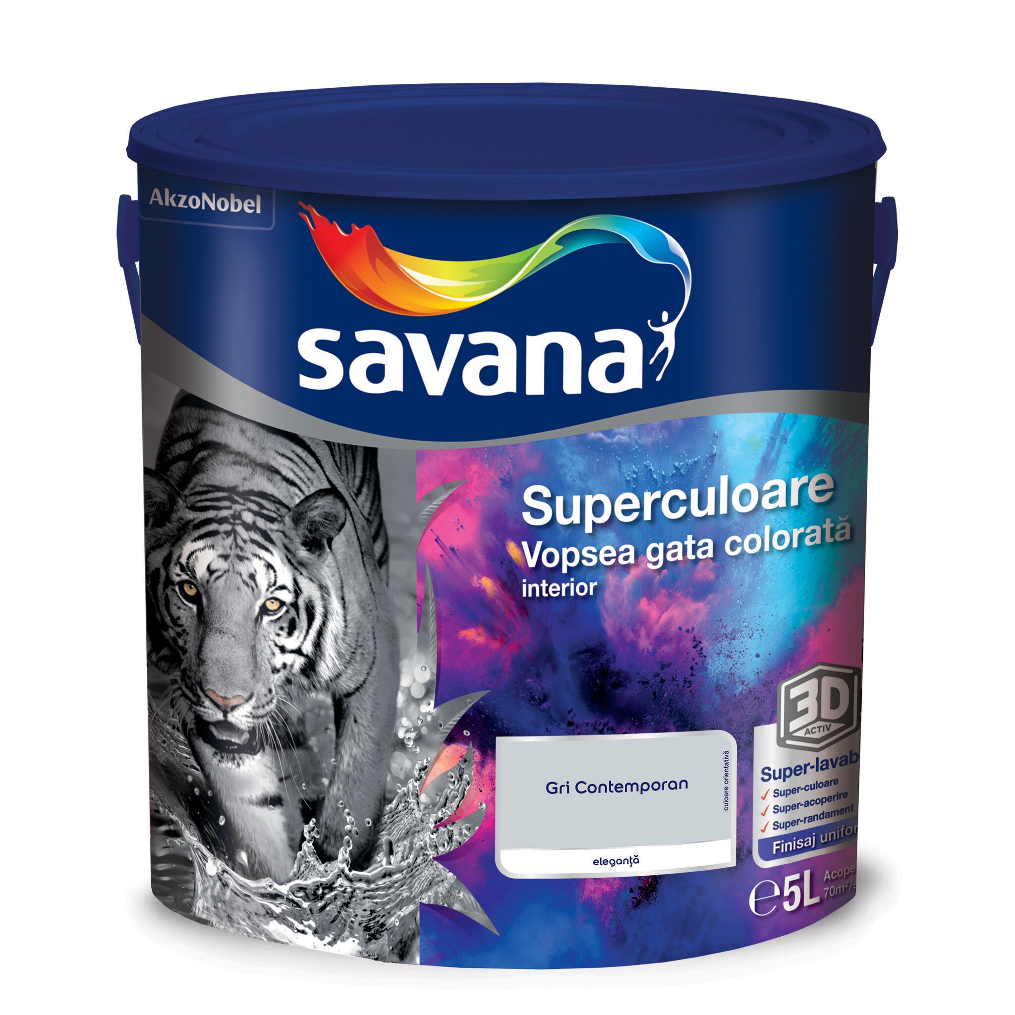 Vopsea lavabila Savana Superculoare, gri, 5 L, Interior