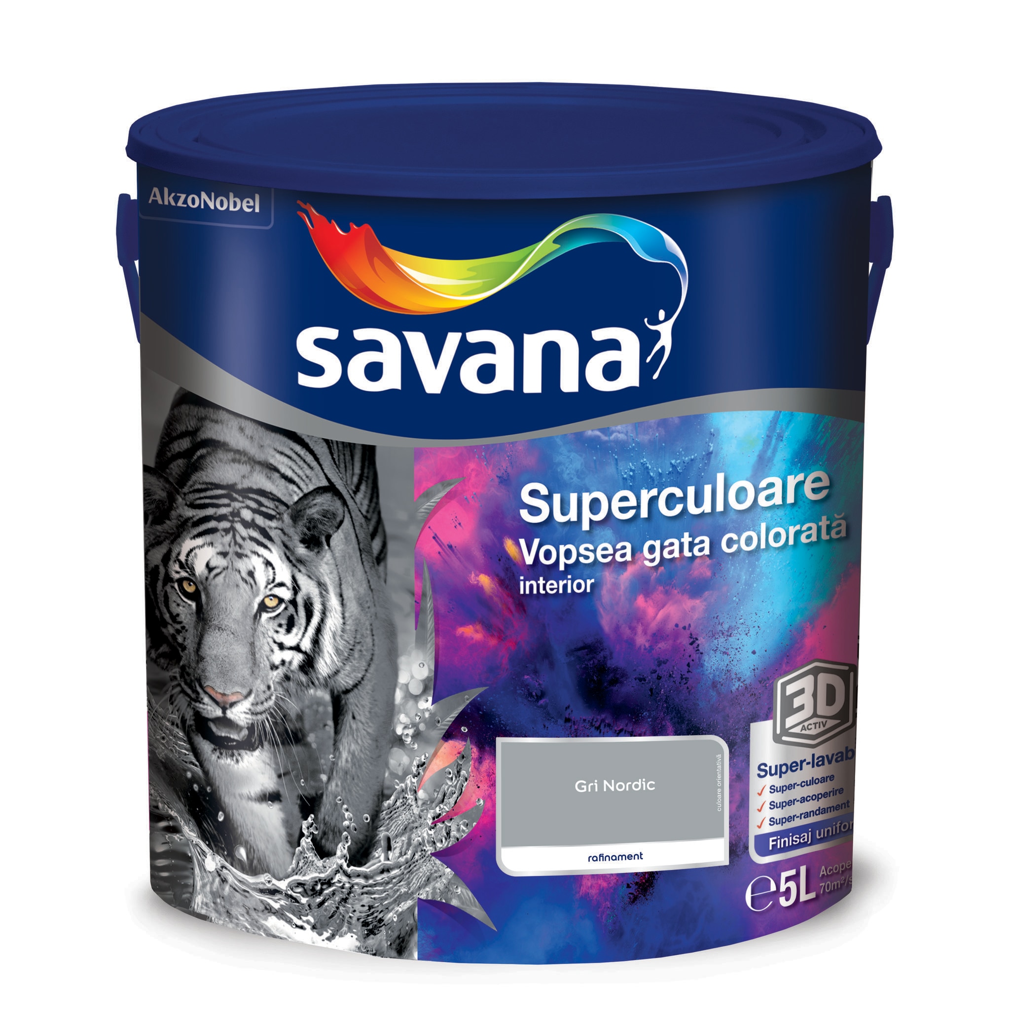 Vopsea lavabila Savana Superculoare, gri, 5 L, Interior