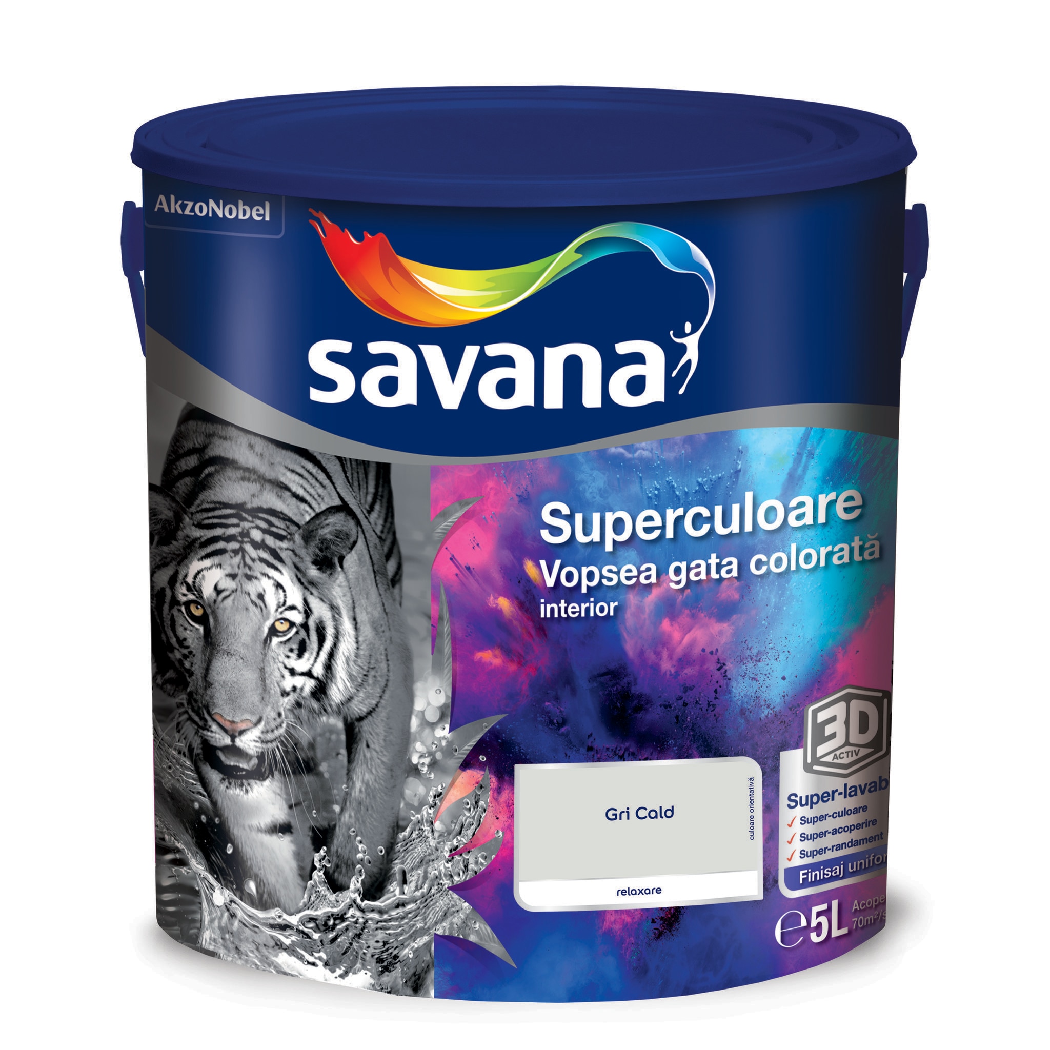 Vopsea lavabila Savana Superculoare, gri, 5 L, Interior