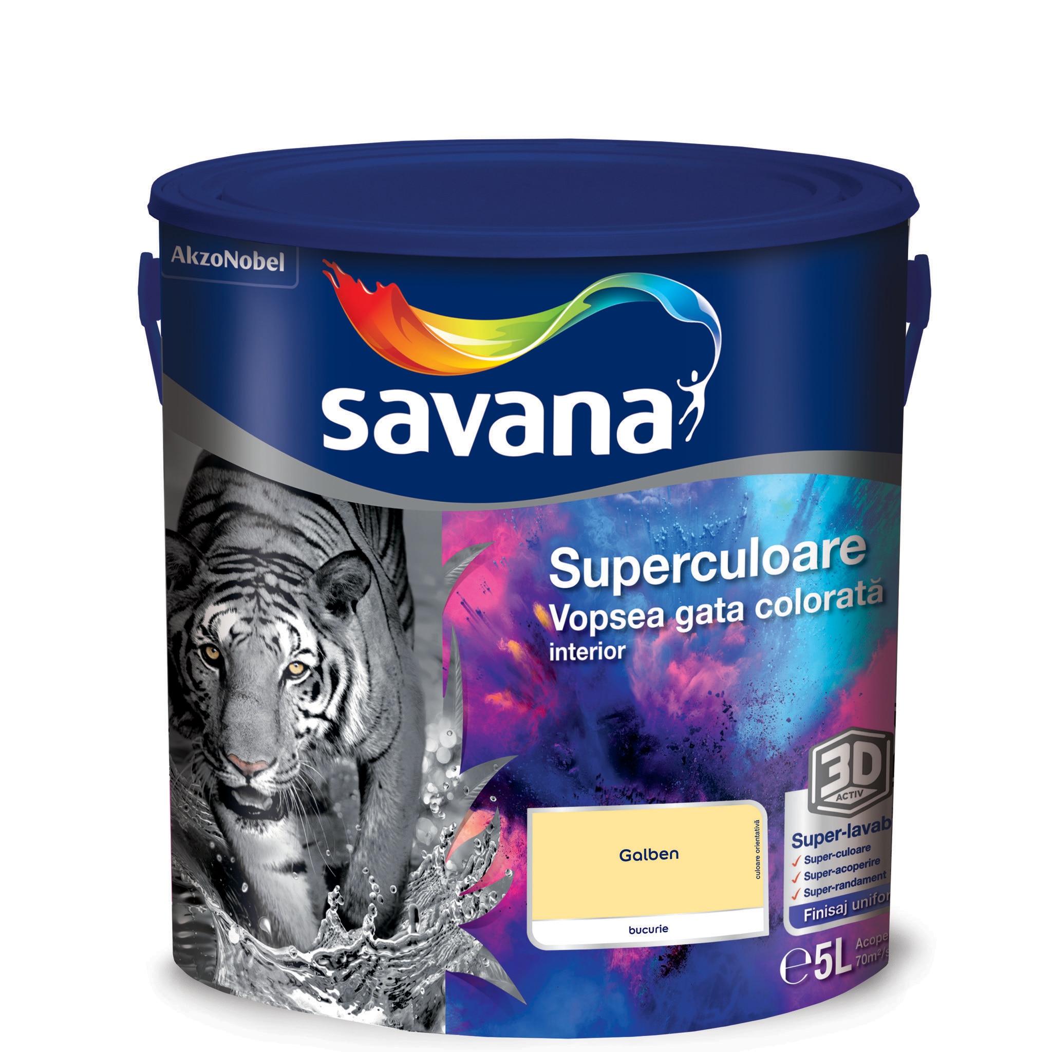 Vopsea lavabila Savana Superculoare, galben, 5 L, Interior