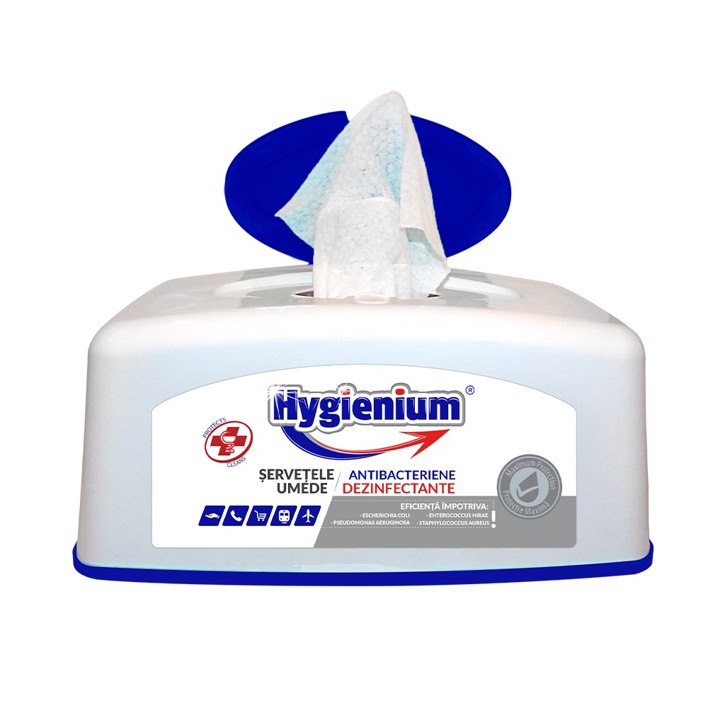 Servetele umede dezinfectante, cutie 100 buc.  Hygienium