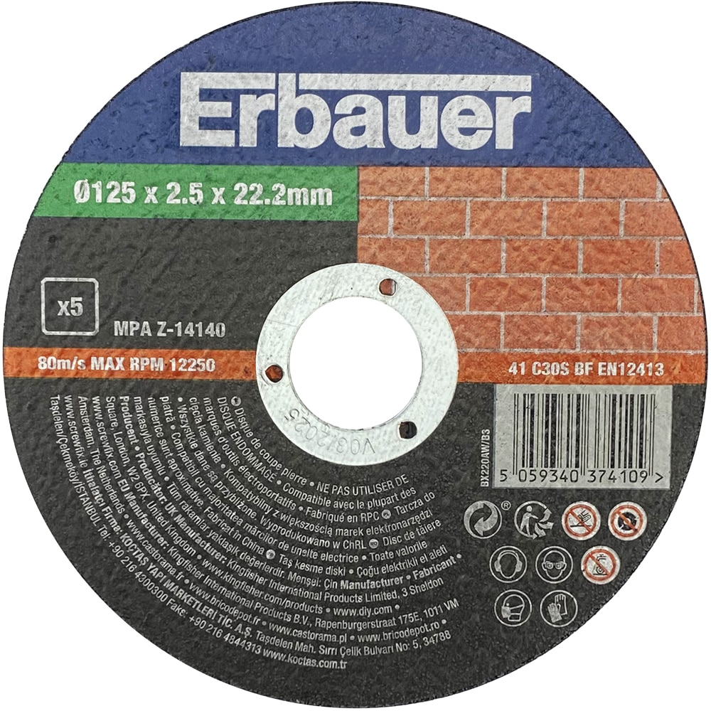 Disc polizor ERBAUER, piatra, 125x22.2mm, 5 bucati