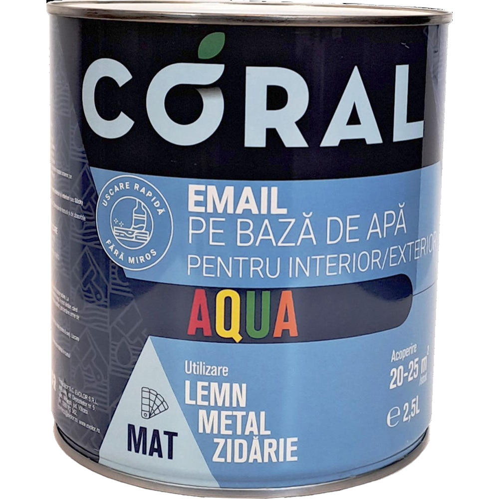 Email Coral Aqua, pe baza de apa, albastru turcoaz, 2.5 l