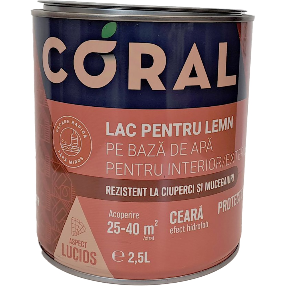 Lac pentru lemn Coral, pe baza de apa, pin, 2.5 l