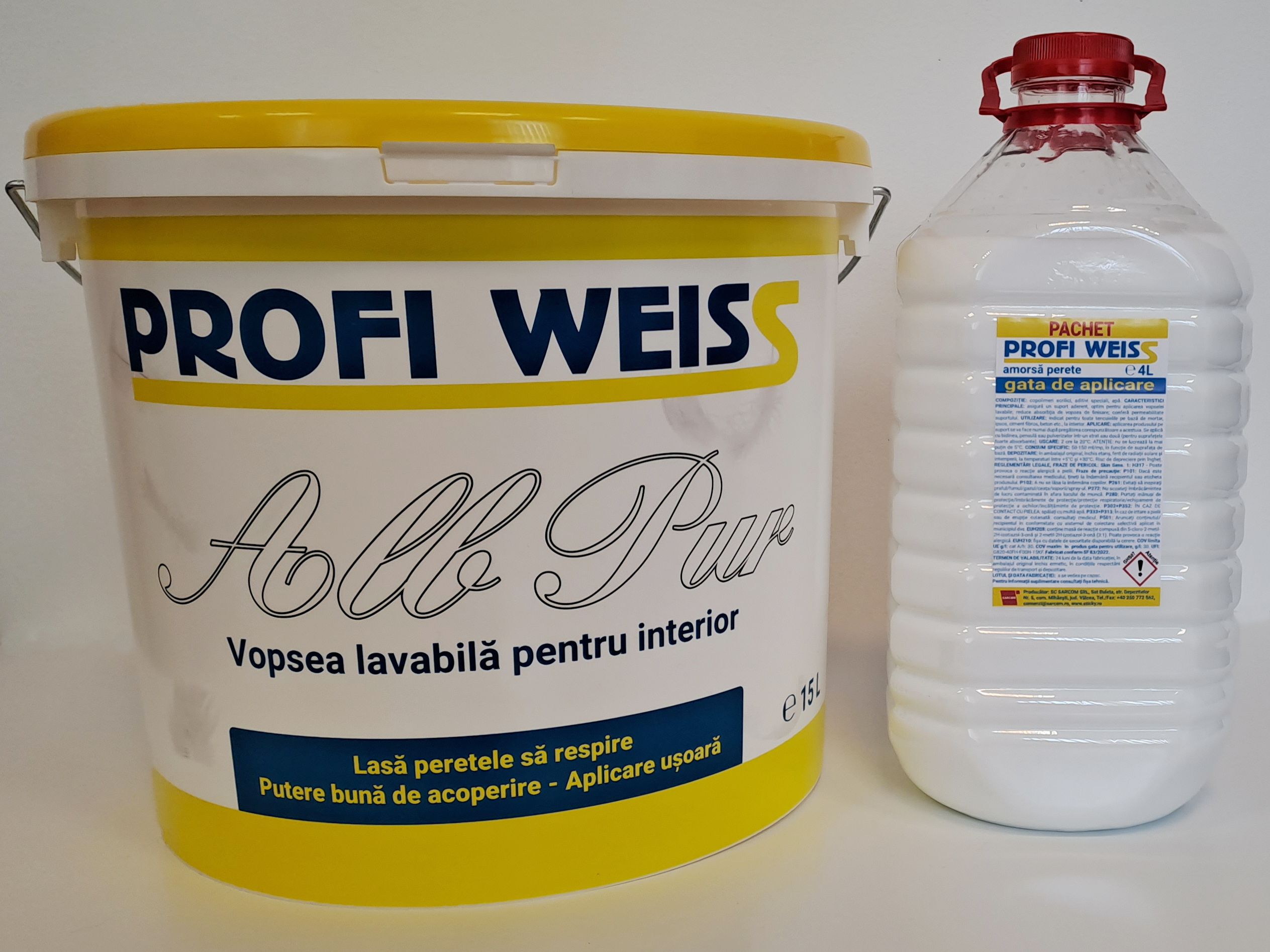 Pachet vopsea lavabila, alba, 15 L + amorsa 4 L Weiss