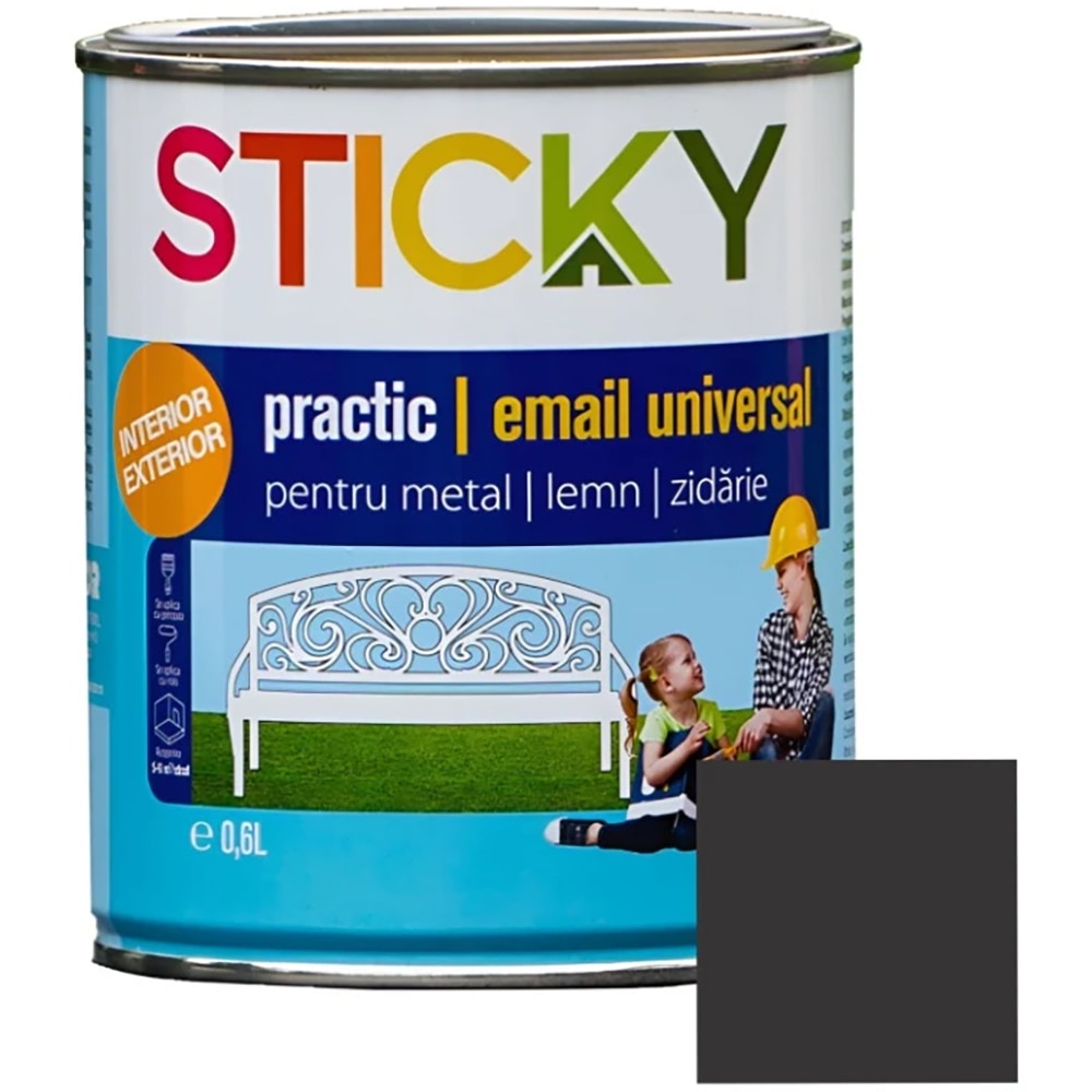 Vopsea Alchidica Sticky 11138, 0.6 l, negru