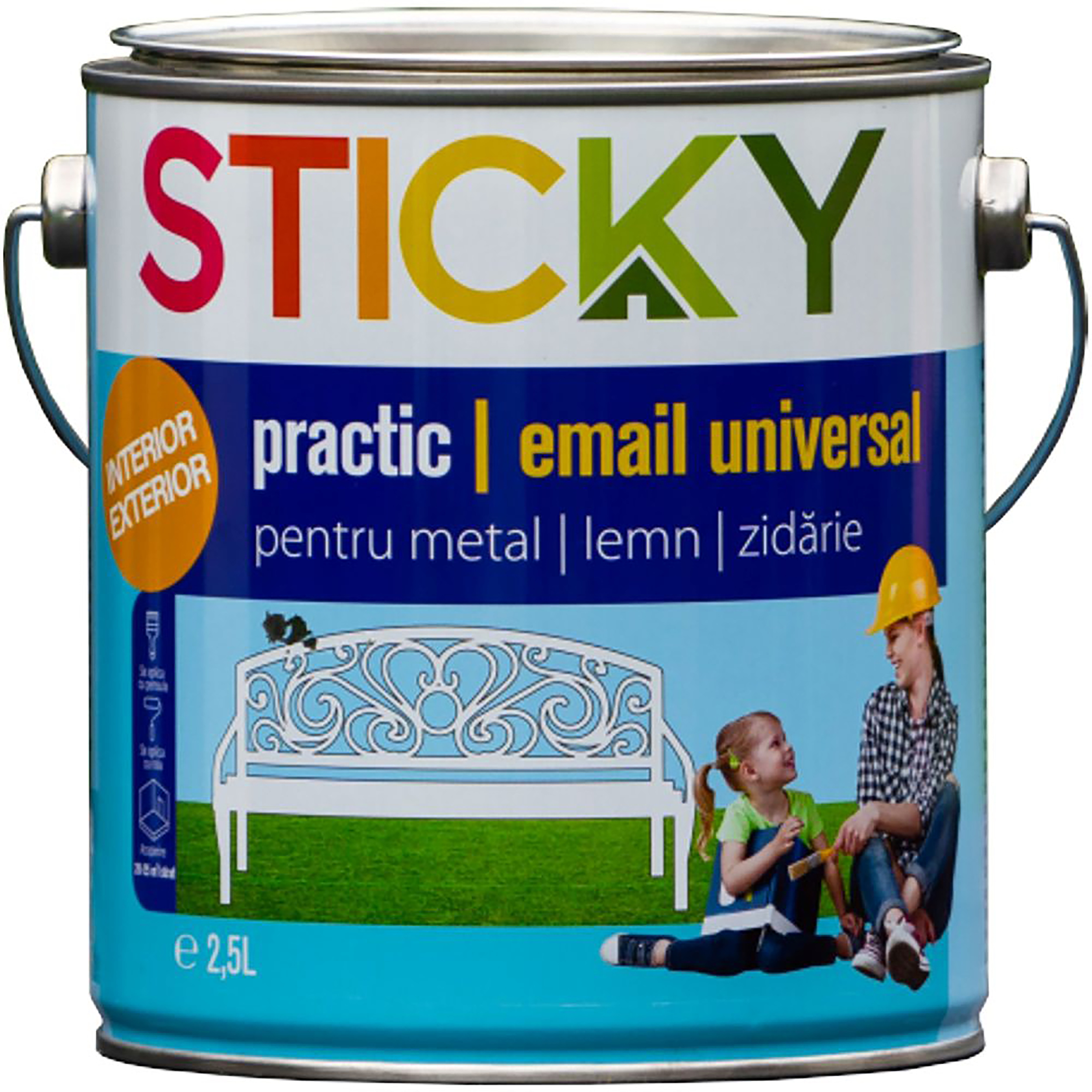 Vopsea alchidica Sticky Practic, pe baza de solvent, albastru, 2.5 l