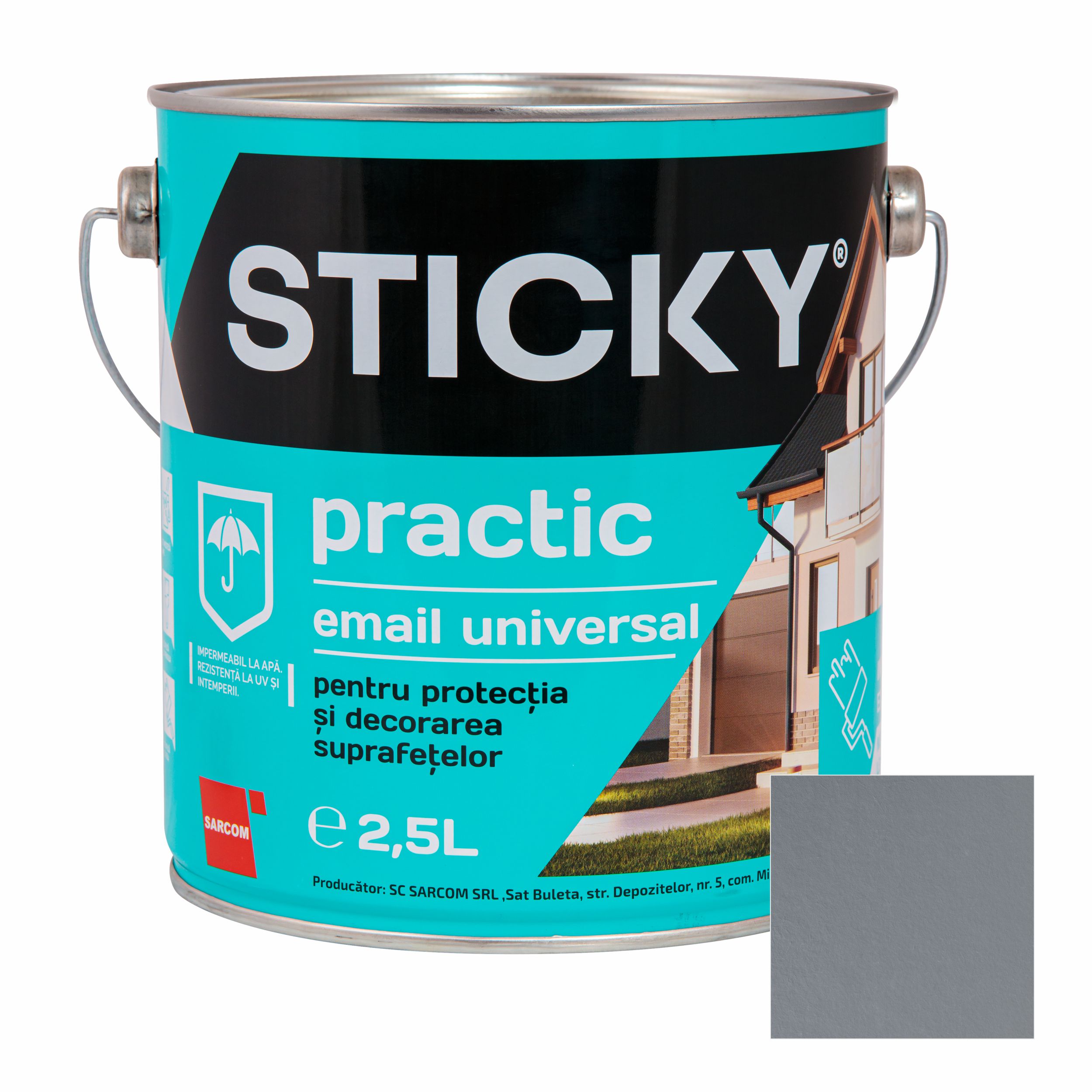Vopsea Alchidica, Gri, 2.5L   Sticky Practic