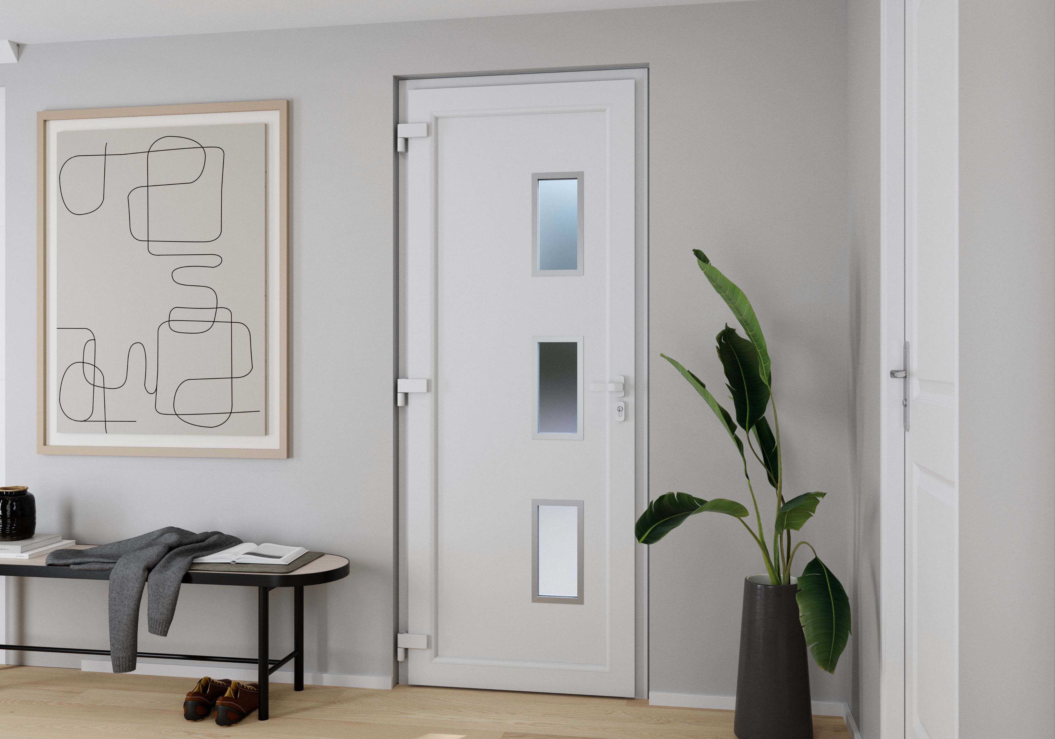 Usa de exterior pentru casa, PVC alb, cu geam, dreapta, 205 x 88 cm  Fortia Kilifi