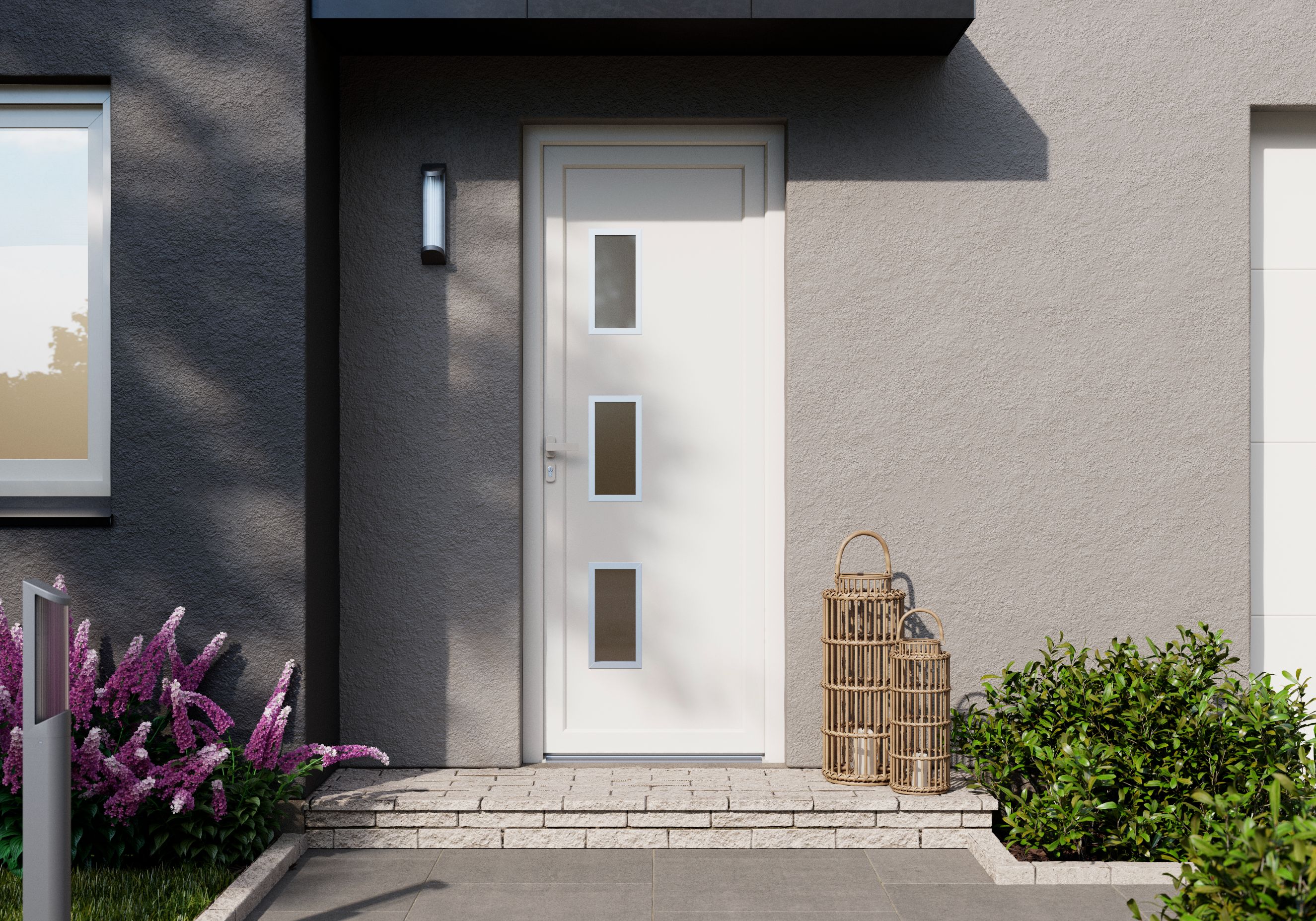 Usa de exterior pentru casa, PVC alb, cu geam, dreapta, 205 x 88 cm  Fortia Kilifi