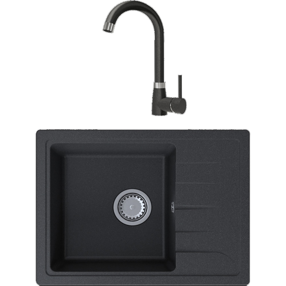 Pachet chiuveta Cooke & Lewis Gracia, 1 cuva, picurator reverisibil, compozit quartz + baterie, negru