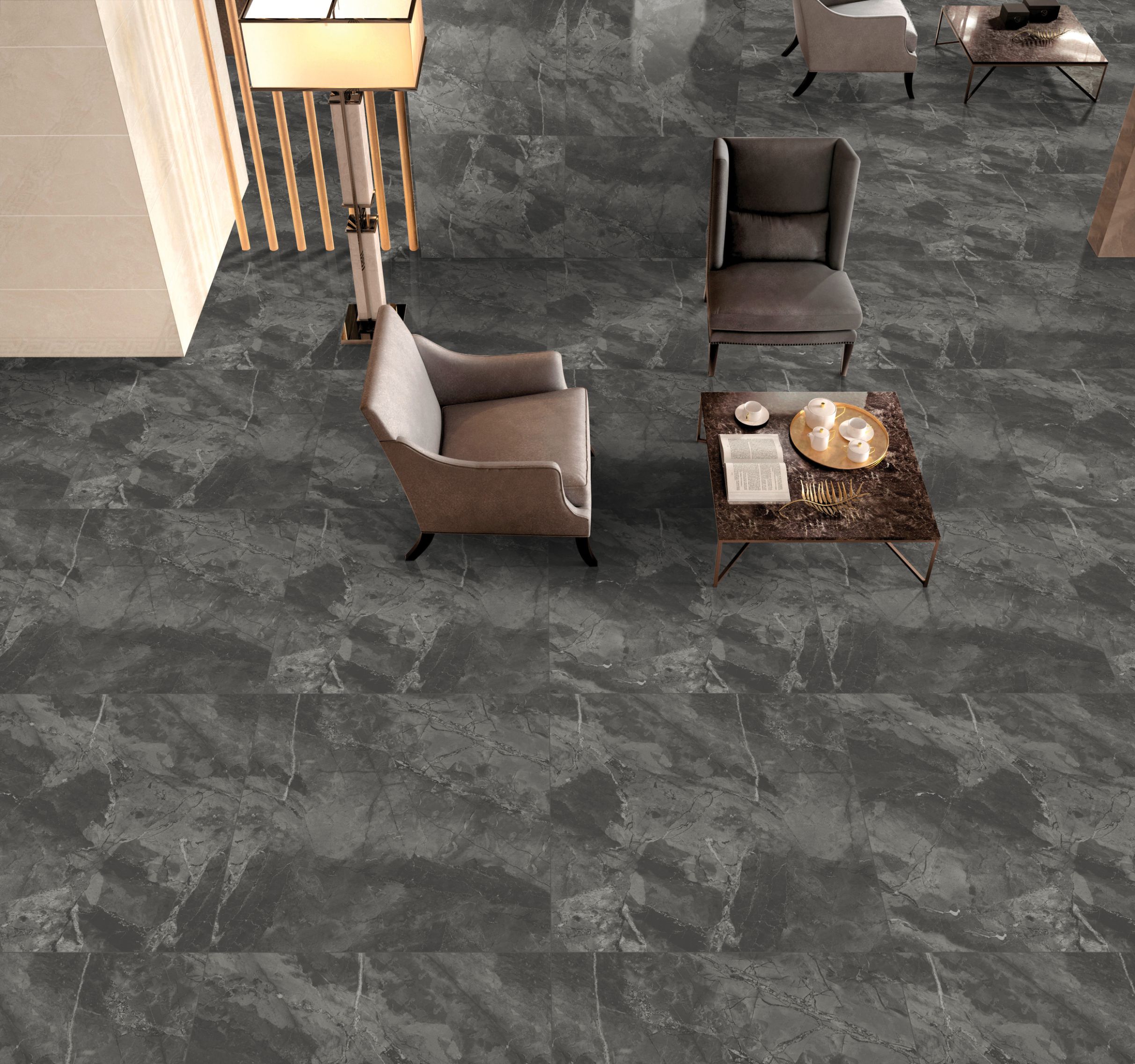 Gresie Interior, neagra, portelanata, 80 x 80 cm, suprafata 1,28 mp • Varmora Sefia lucios