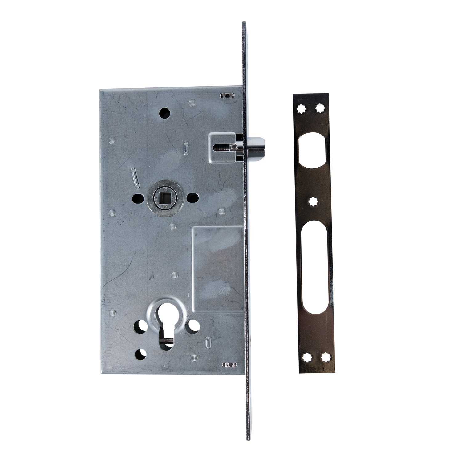 Broasca, din otel, usa metalica, nichel, zavor in 3 curse, backset 60 mm, interax 85 mm  Yale