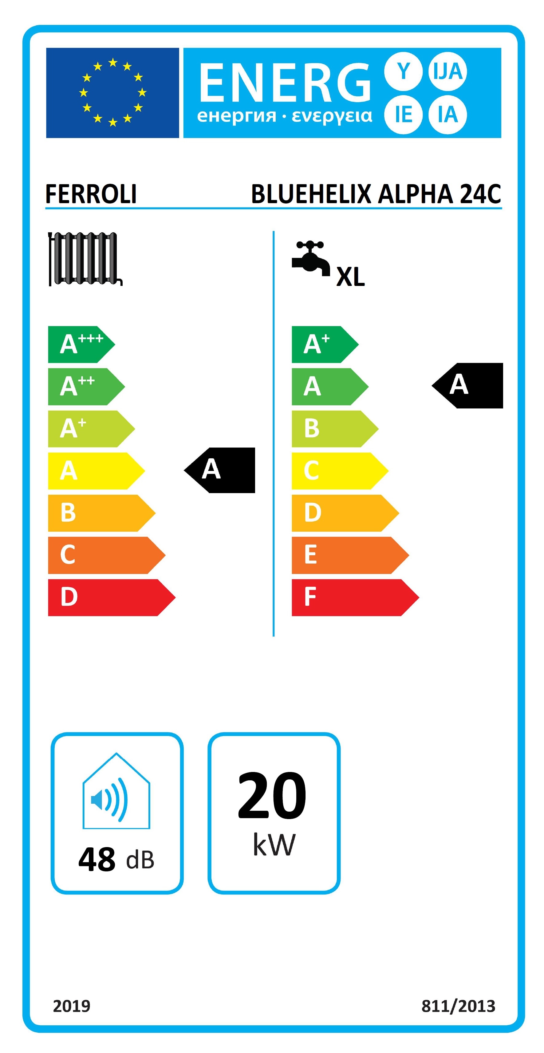 Centrala termica pe gaz prin condensare Ferroli Bluehelix ALPHA 24 C, 24kW, kit evacuare inclus