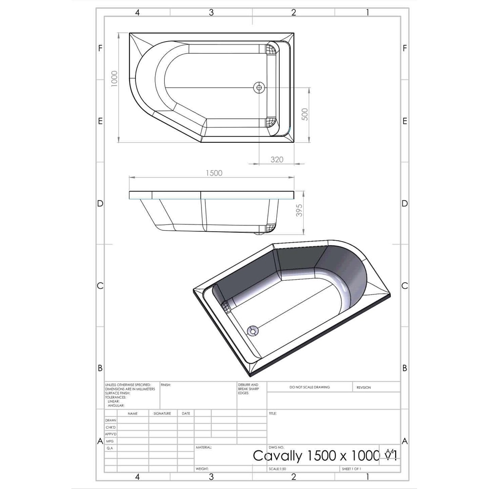 Cada baie GOODHOME Cavally, stanga, acril, 150 x 100 x 39.5 cm, alb