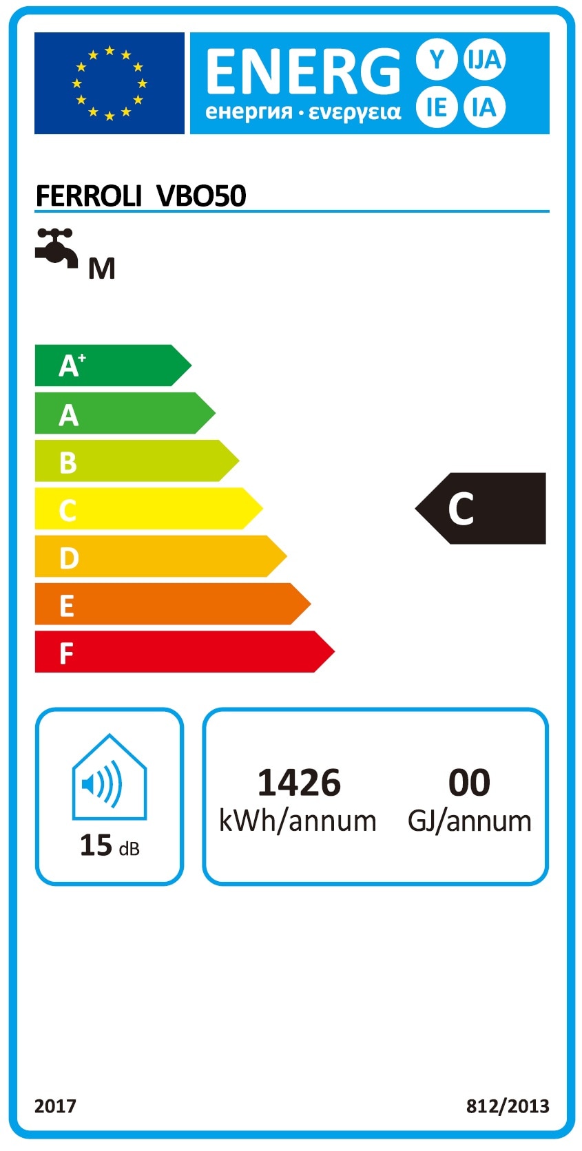 Boiler electric 50 L, 1500 W, 58 x 45 cm  FERROLI E-GLASSTECH VBO 50