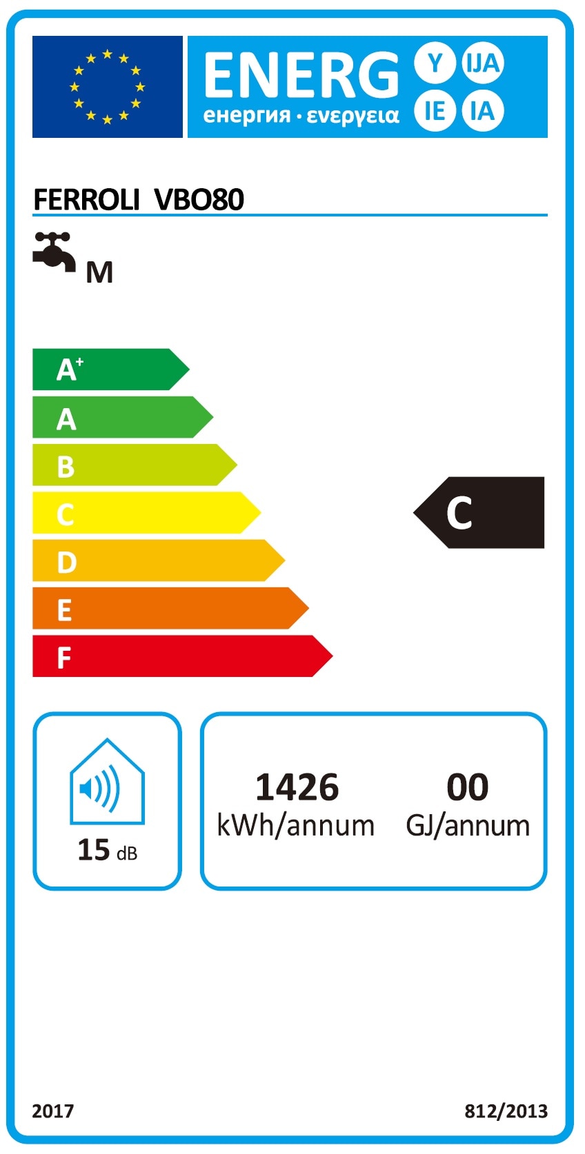 Boiler electric 80 L, 1500 W, 81 x 45 cm  FERROLI E-GLASSTECH VBO 80
