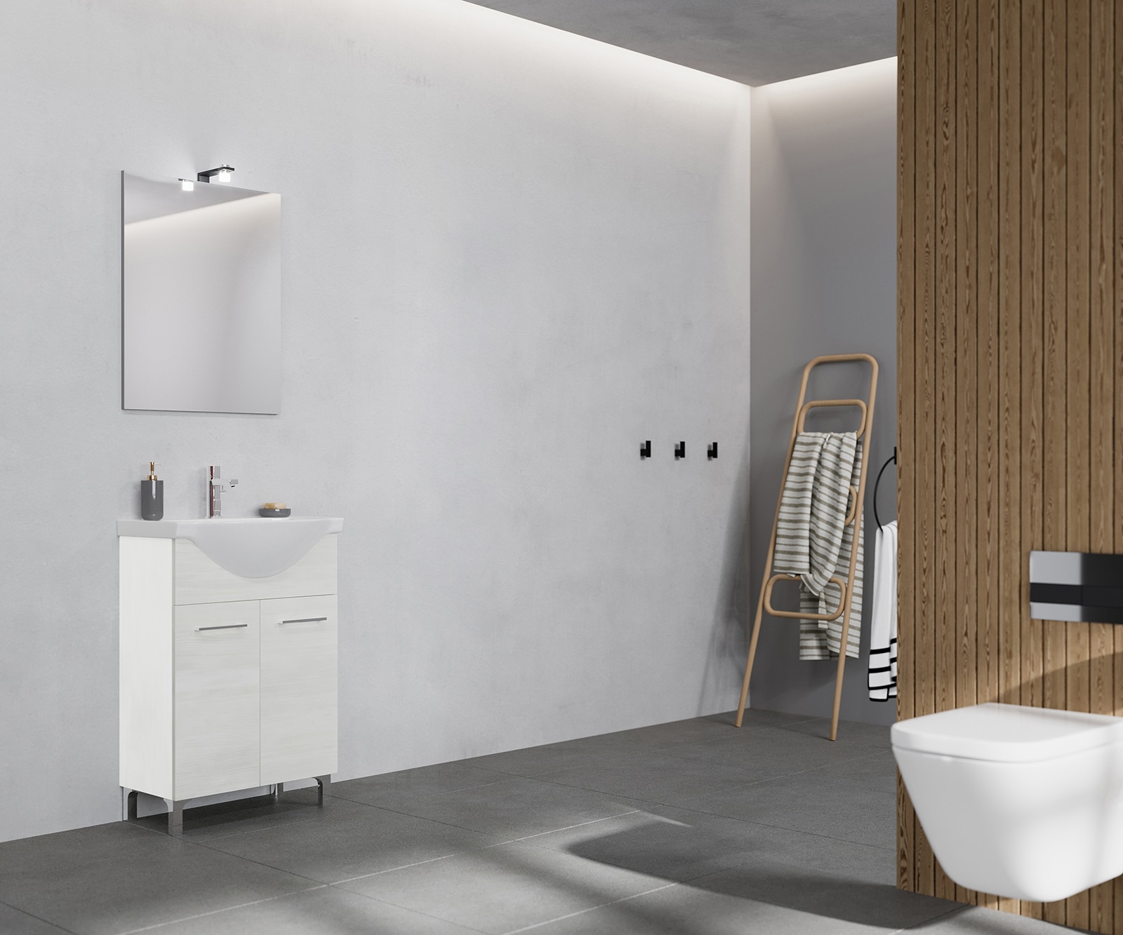 Baza cu lavoar si oglinda cu lampa Led  Savini Due, Terra