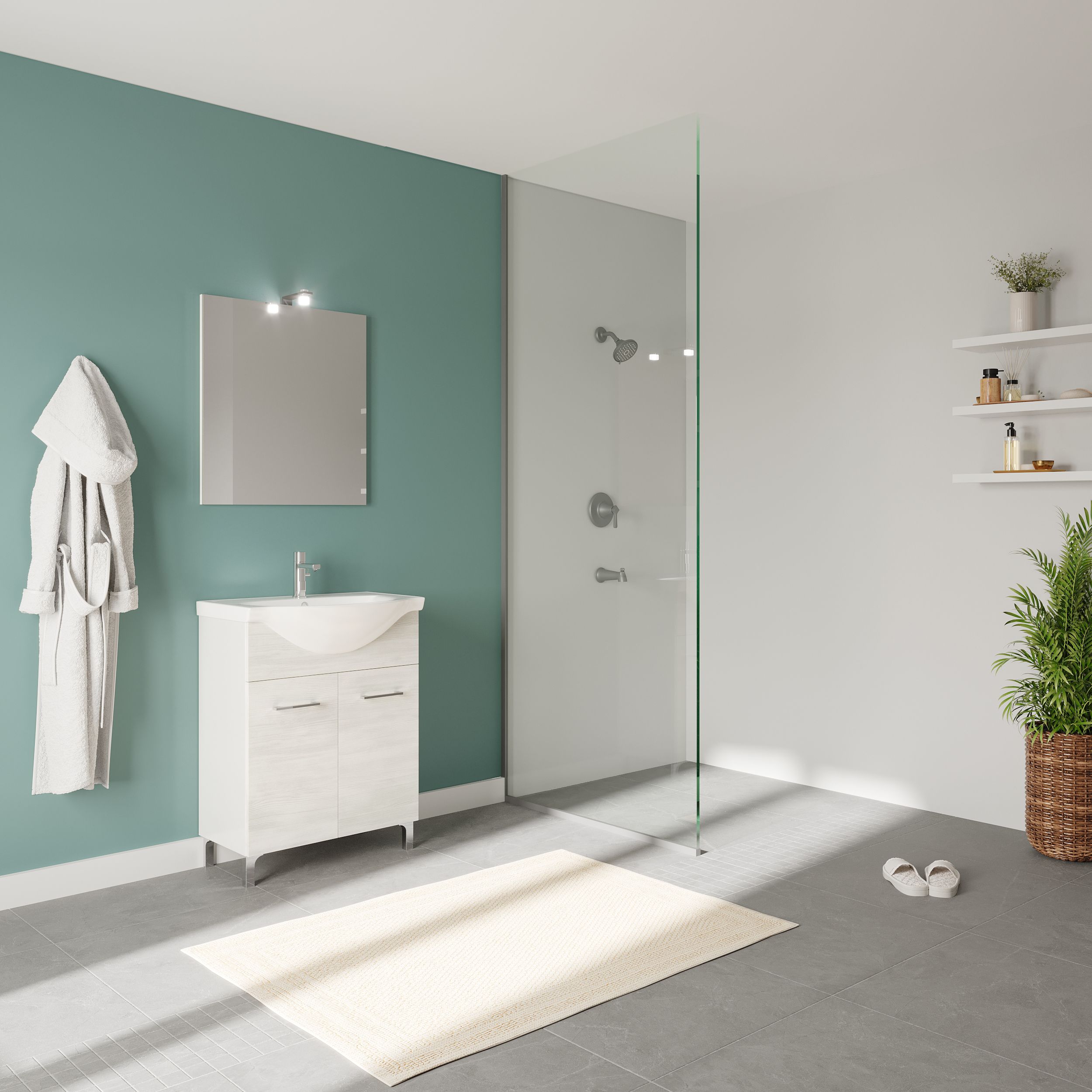 Baza cu lavoar si oglinda LED, 65 cm  Savini Due, Terra