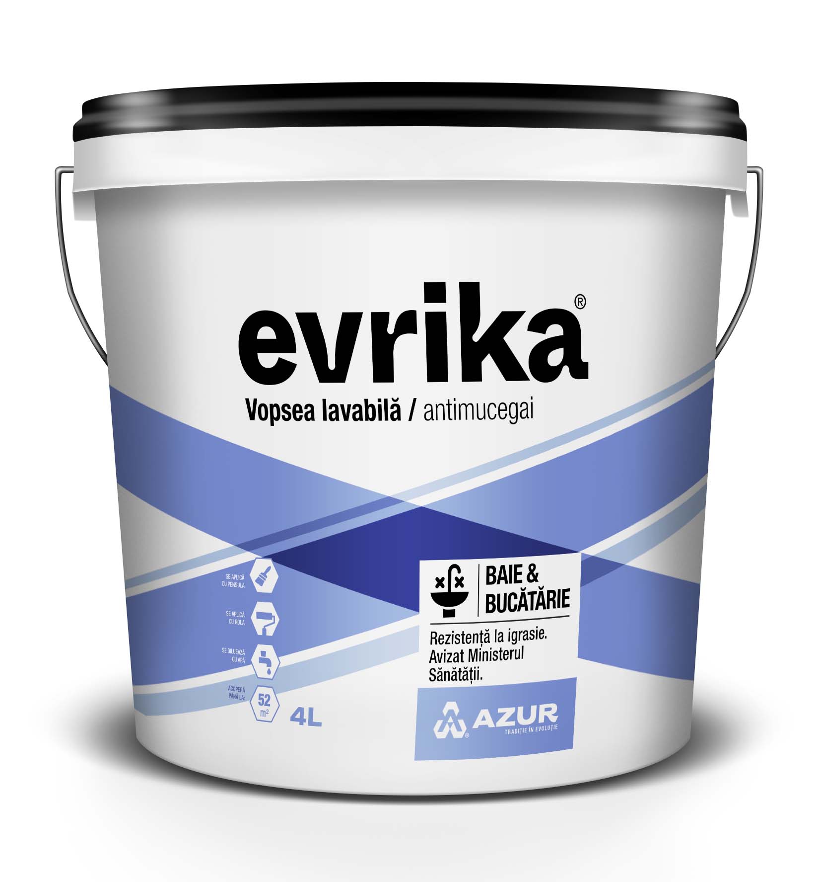 Vopsea lavabila Evrika, alb, 4 L, baie si bucatarii, antimucegai