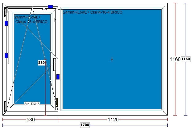 Fereastra termopan, PVC, alb, dubla deschidere, stanga, 5 camere,170 x 116 cm