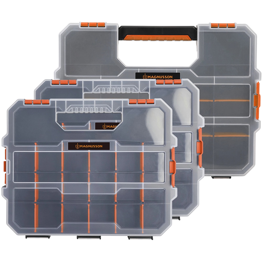 Set 3 organizatoare pentru unelte MAGNUSSON, total 53 compartimente, polipropilena, negru/portocaliu