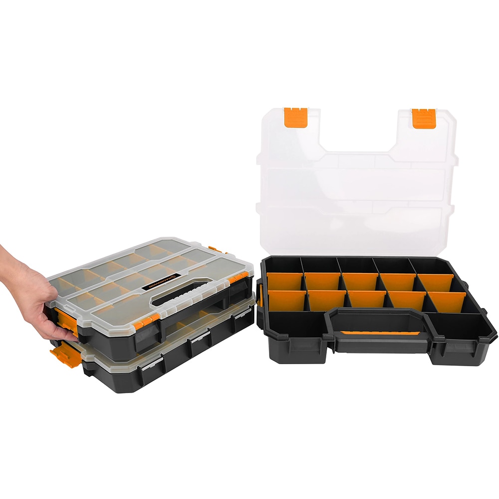 Set 3 organizatoare pentru unelte MAGNUSSON, total 53 compartimente, polipropilena, negru/portocaliu