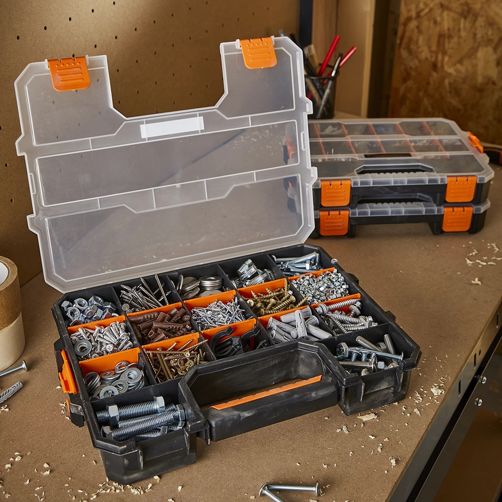 Set 3 organizatoare pentru unelte MAGNUSSON, total 53 compartimente, polipropilena, negru/portocaliu