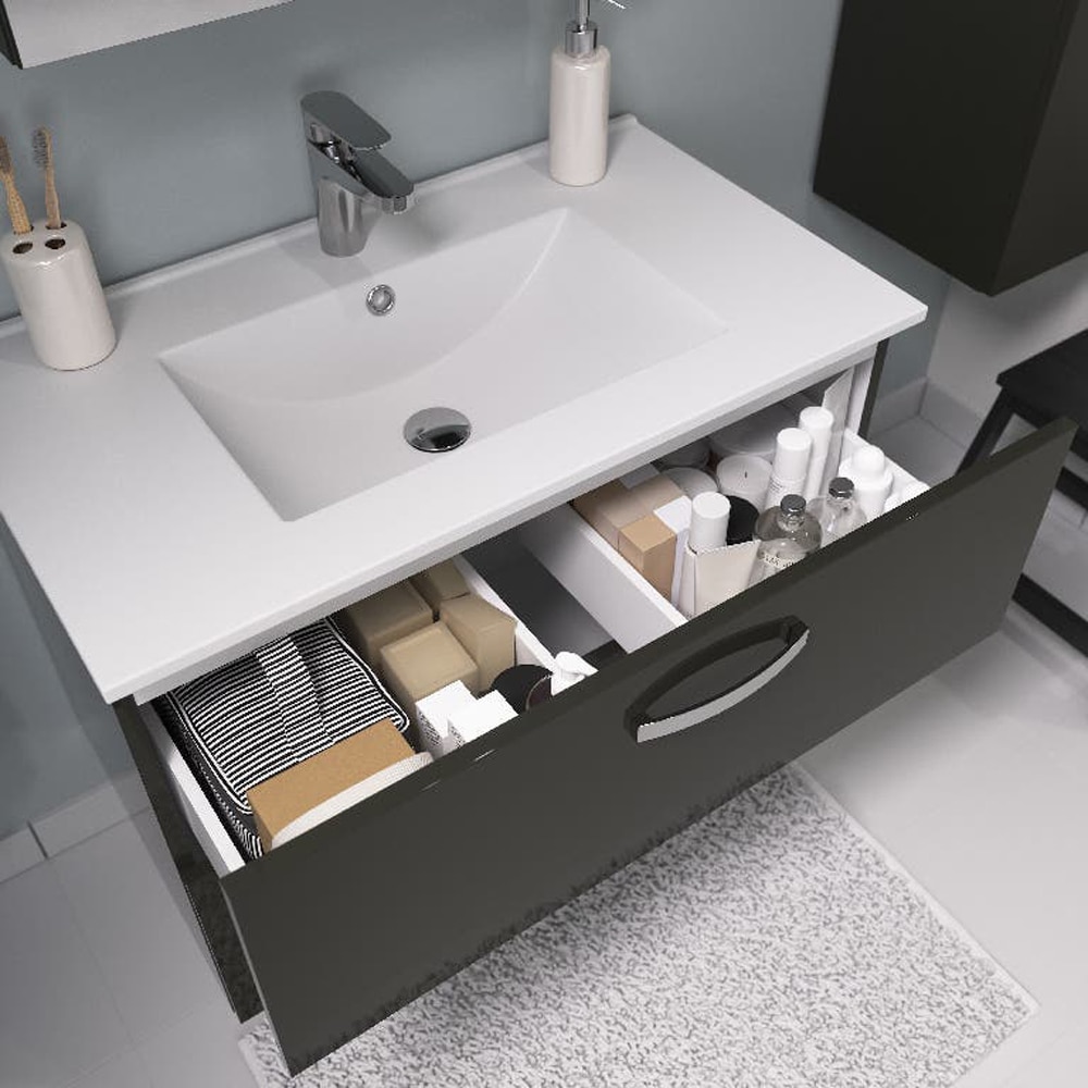 Lavoar baie GOODHOME Aruna, ceramica, 81.5 x 46.5 cm, alb lucios