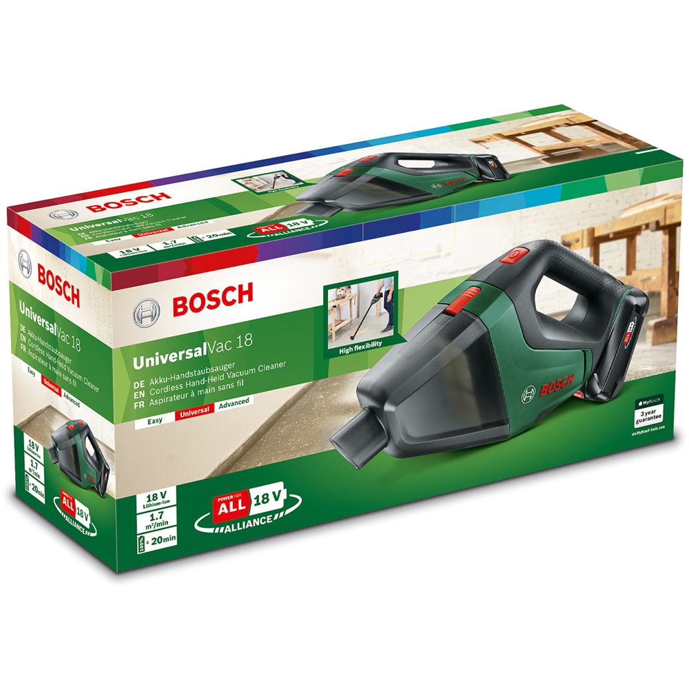 Aspirator de mana BOSCH UniversalVac 18, 18V, 2.5Ah, aspirare uscata, verde