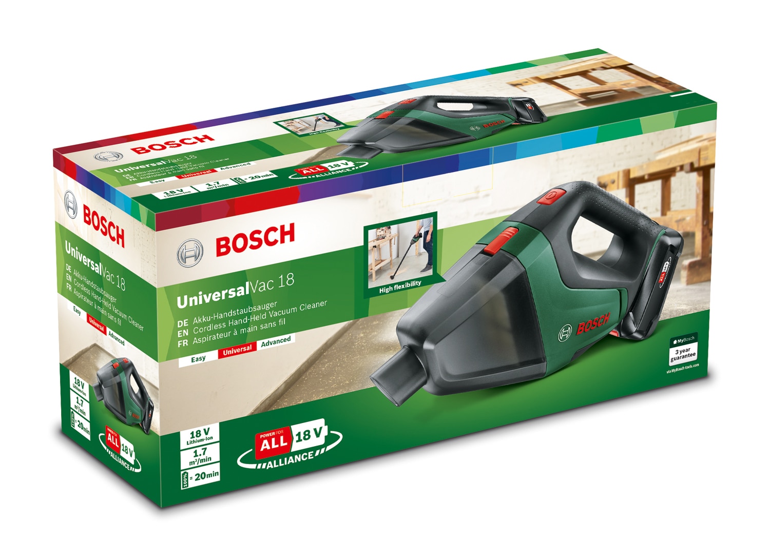 Aspirator de mana, acumulator 2.5 Ah, aspirare uscata, 18 V • Bosh