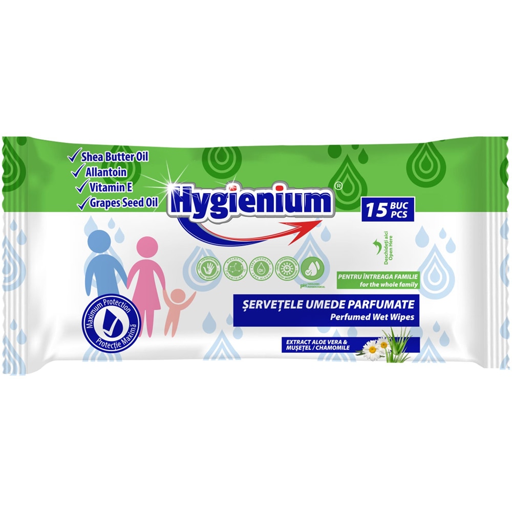 Servetele umede antibacteriene HYGIENIUM Aloe Vera & Musetel, 40 bucati