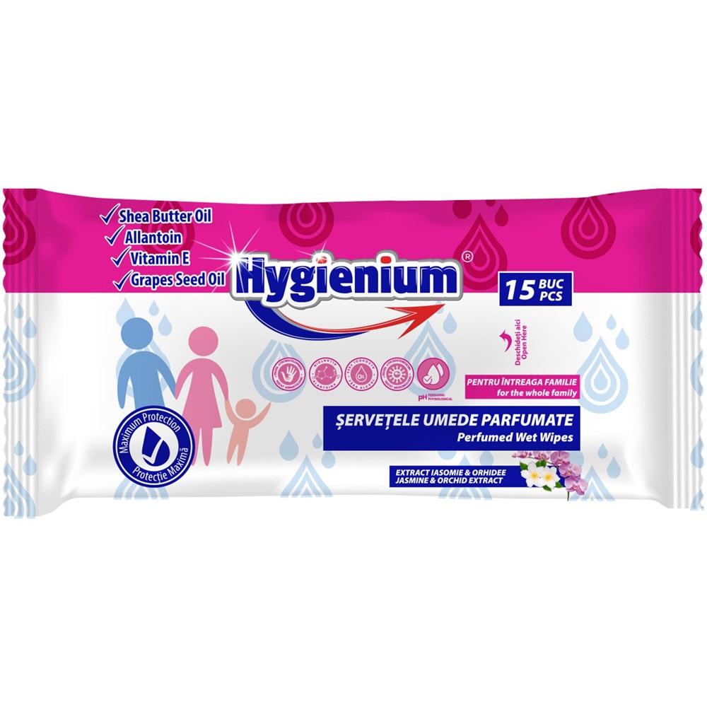 Servetele umede antibacteriene HYGIENIUM Iasomie, 15 bucati