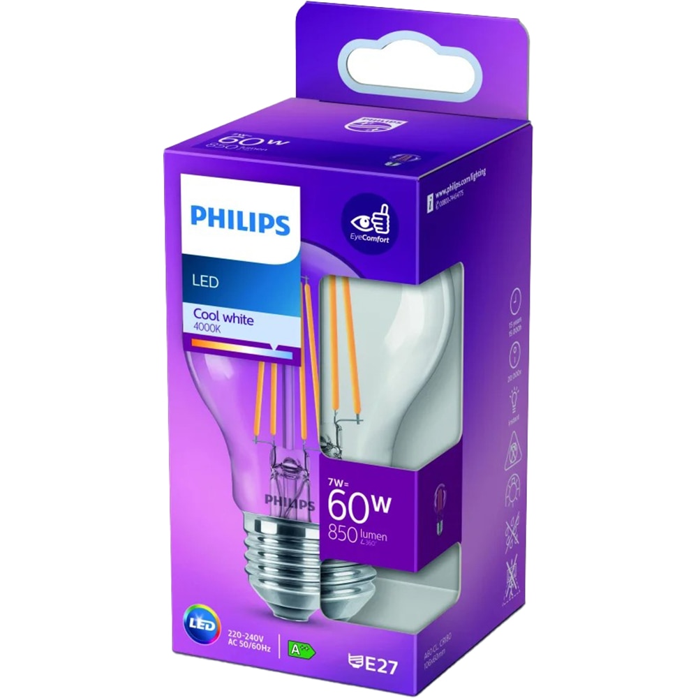 Bec LED PHILIPS A60, E27, 7W, 850lm, lumina neutra