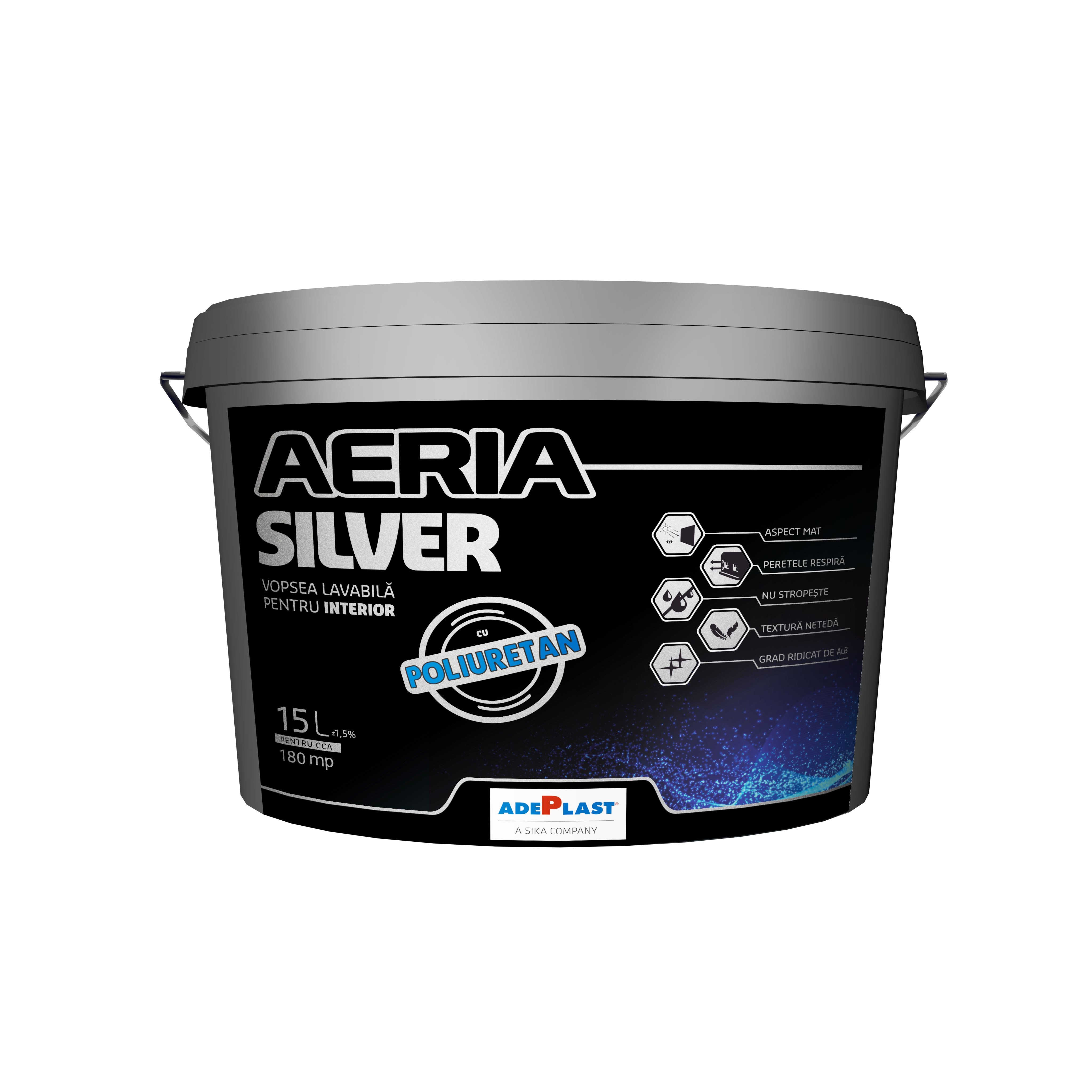 Vopsea lavabila Adeplast Aeria Silver, alb, 15 L, Interior
