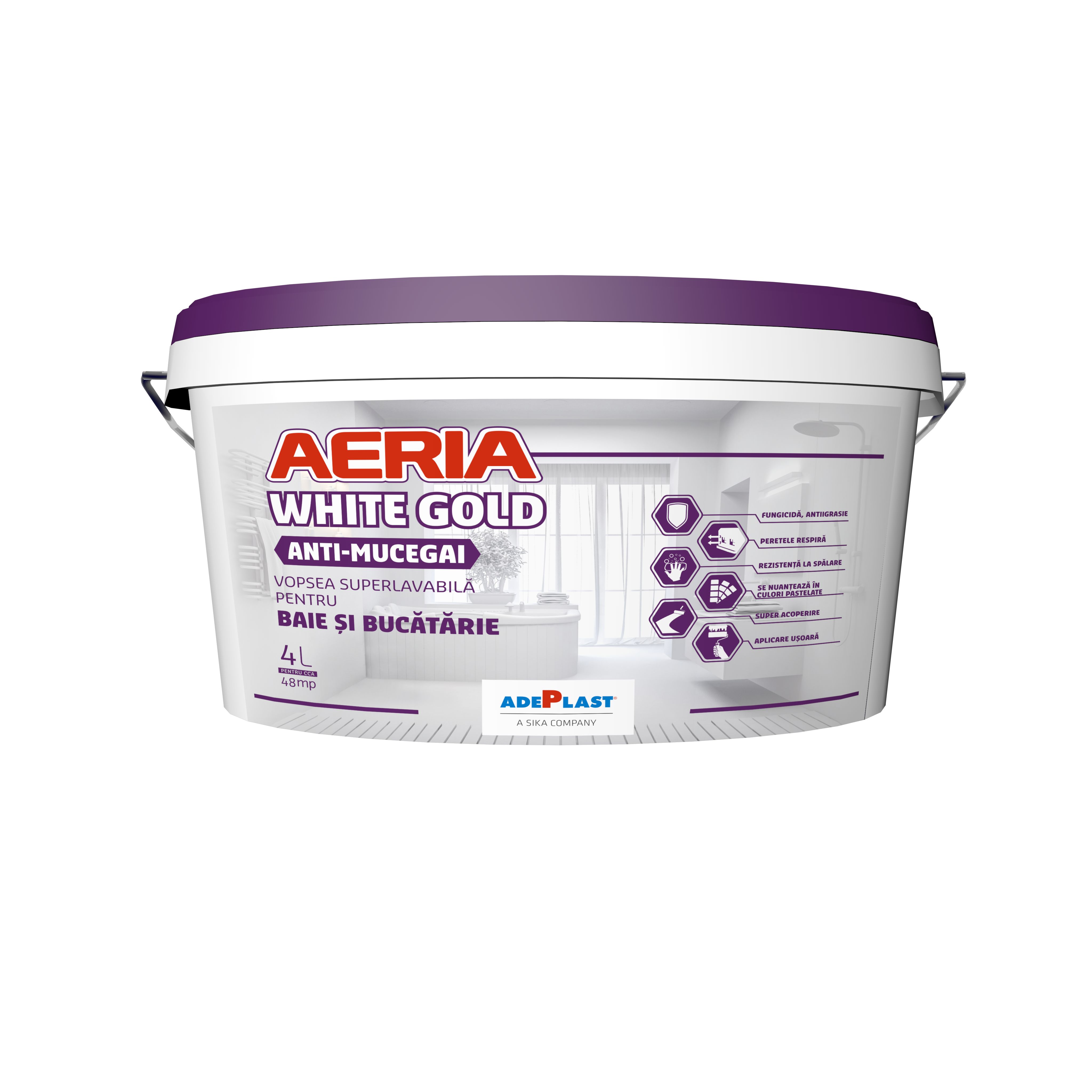 Vopsea lavabila Adeplast Aeria White, alb, 4 L, Interior