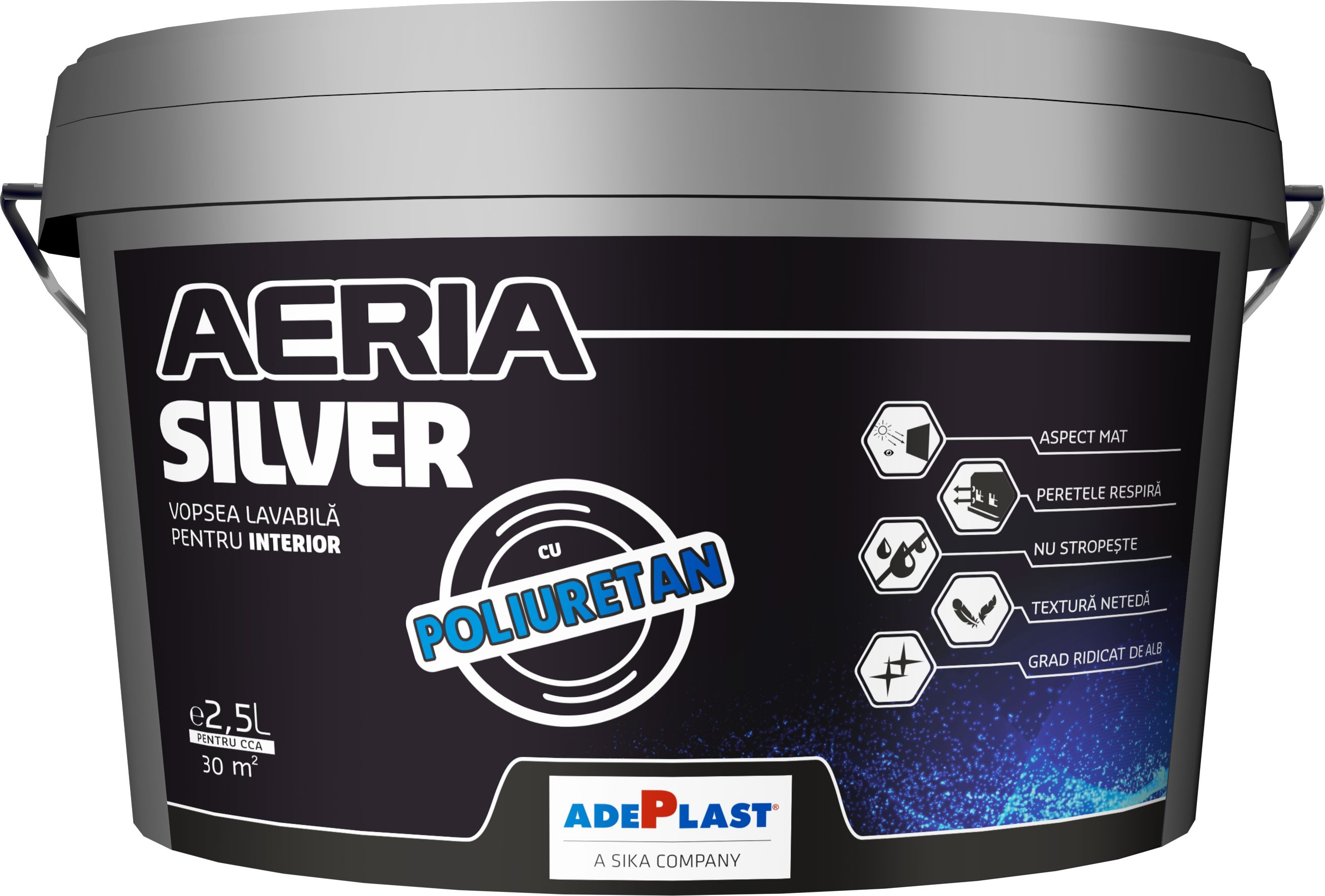 Vopsea lavabila Adeplast Aeria Silver, alb, 2.5 L, Interior
