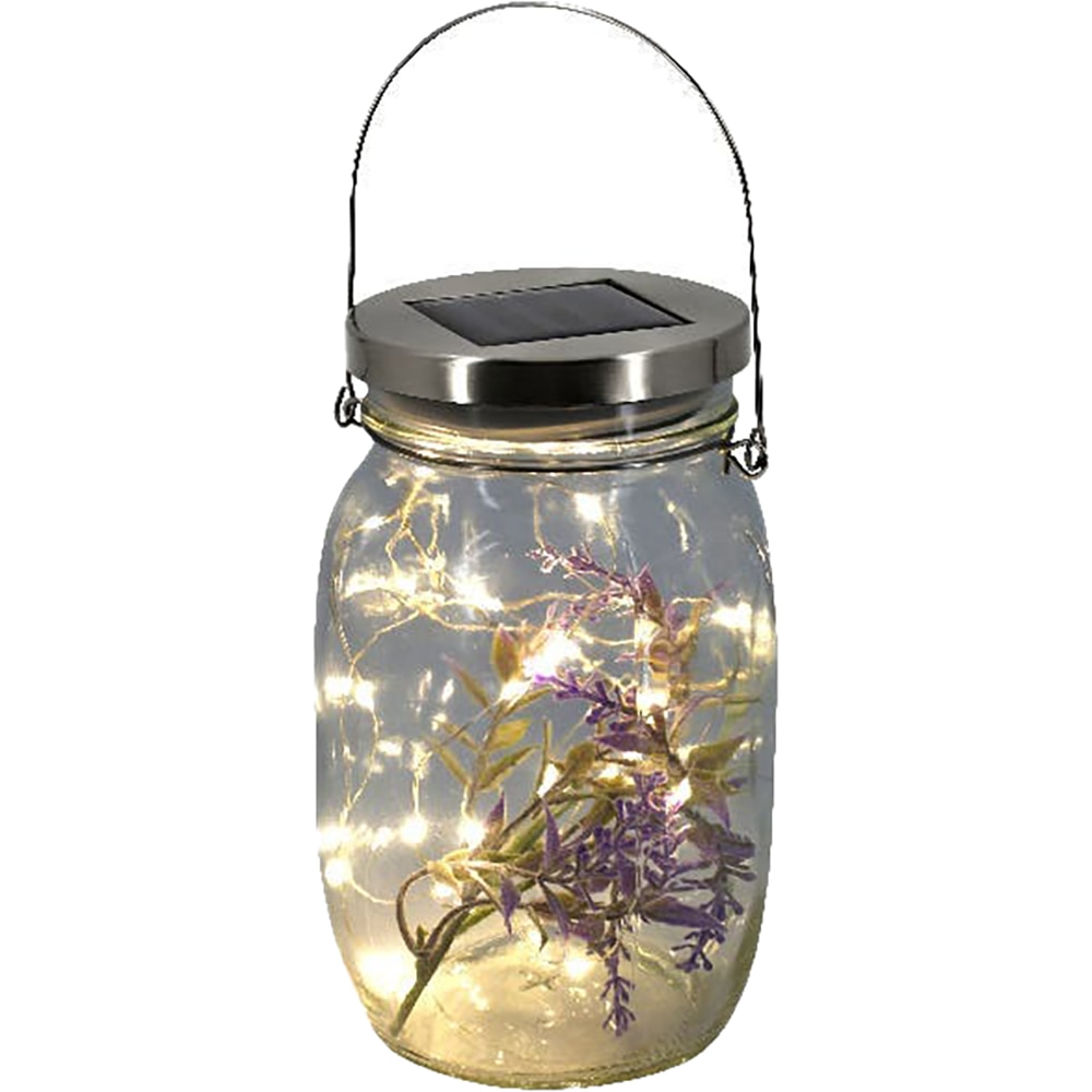 Lampa solara, LED, 3000K, tip borcan, transparent