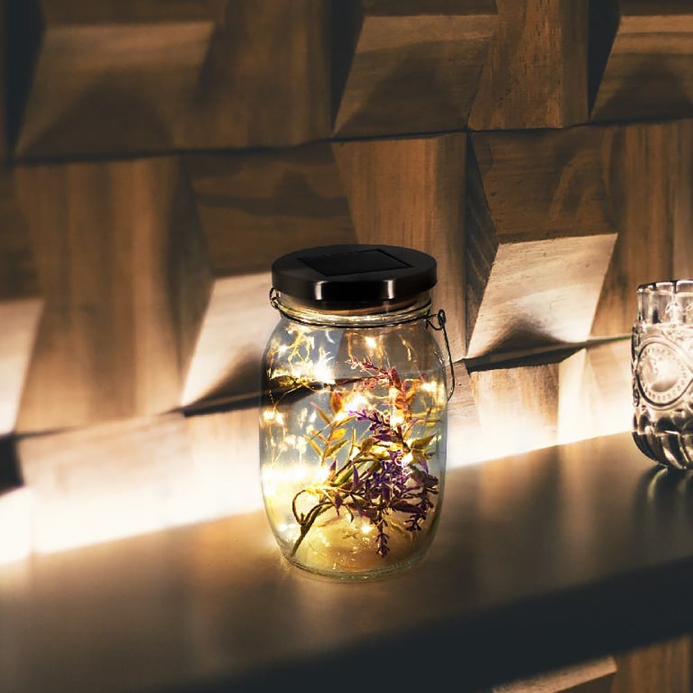 Lampa solara, LED, 3000K, tip borcan, transparent