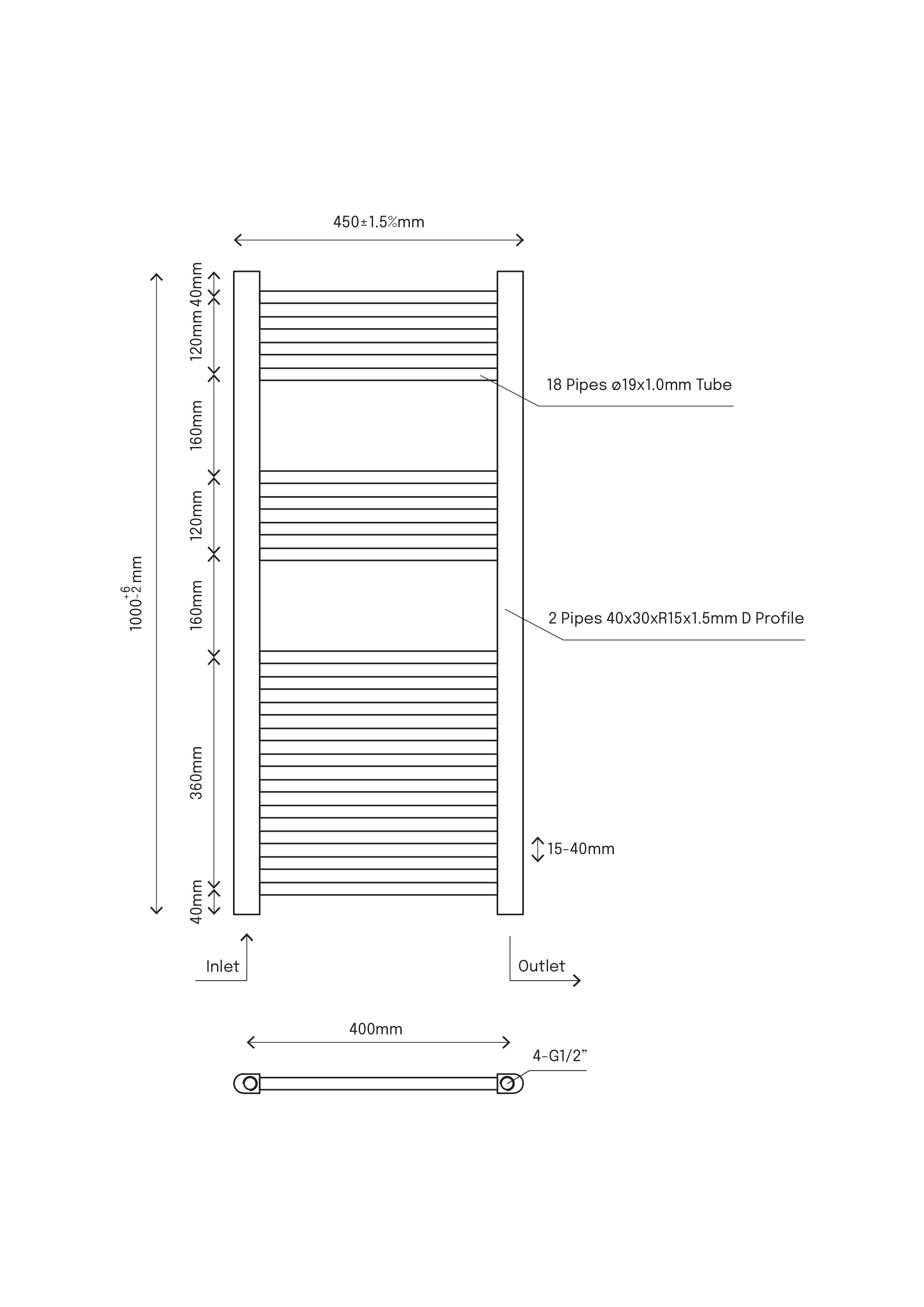 Radiator portprosop drept Flomasta, otel, 45 x 100 cm, alb