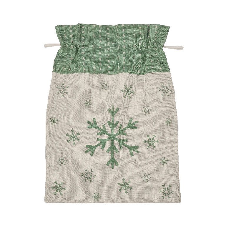 Husa cadouri Craciun, model fulgi de nea, alb-verde