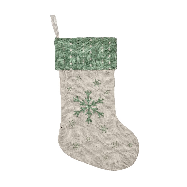 Decoratiune Craciun Soseta pentru cadouri cu stelute, crem-verde