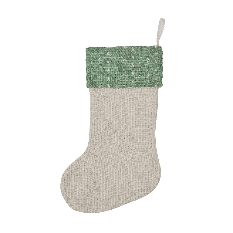 Decoratiune Craciun Soseta pentru cadouri cu stelute, crem-verde