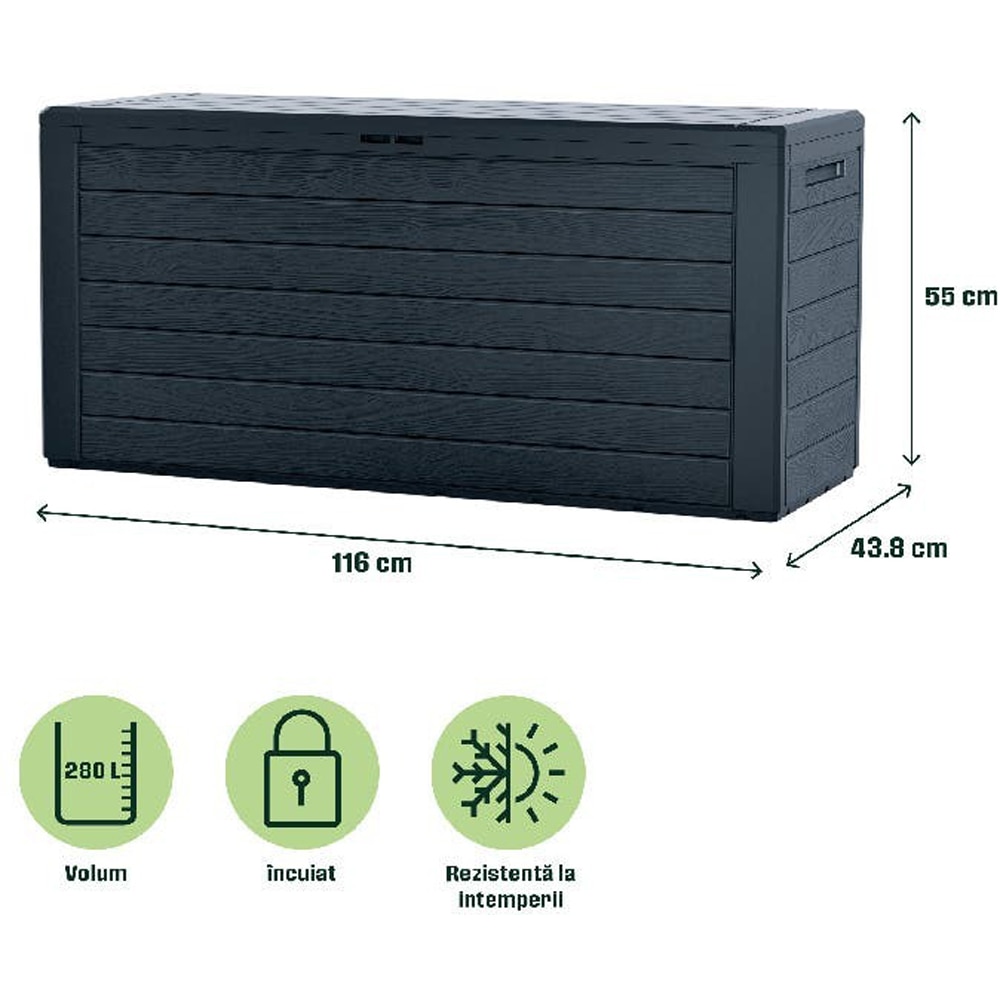 Lada depozitare gradina KLIKSTROM, 116 x 43.8 x 55 cm, antracit
