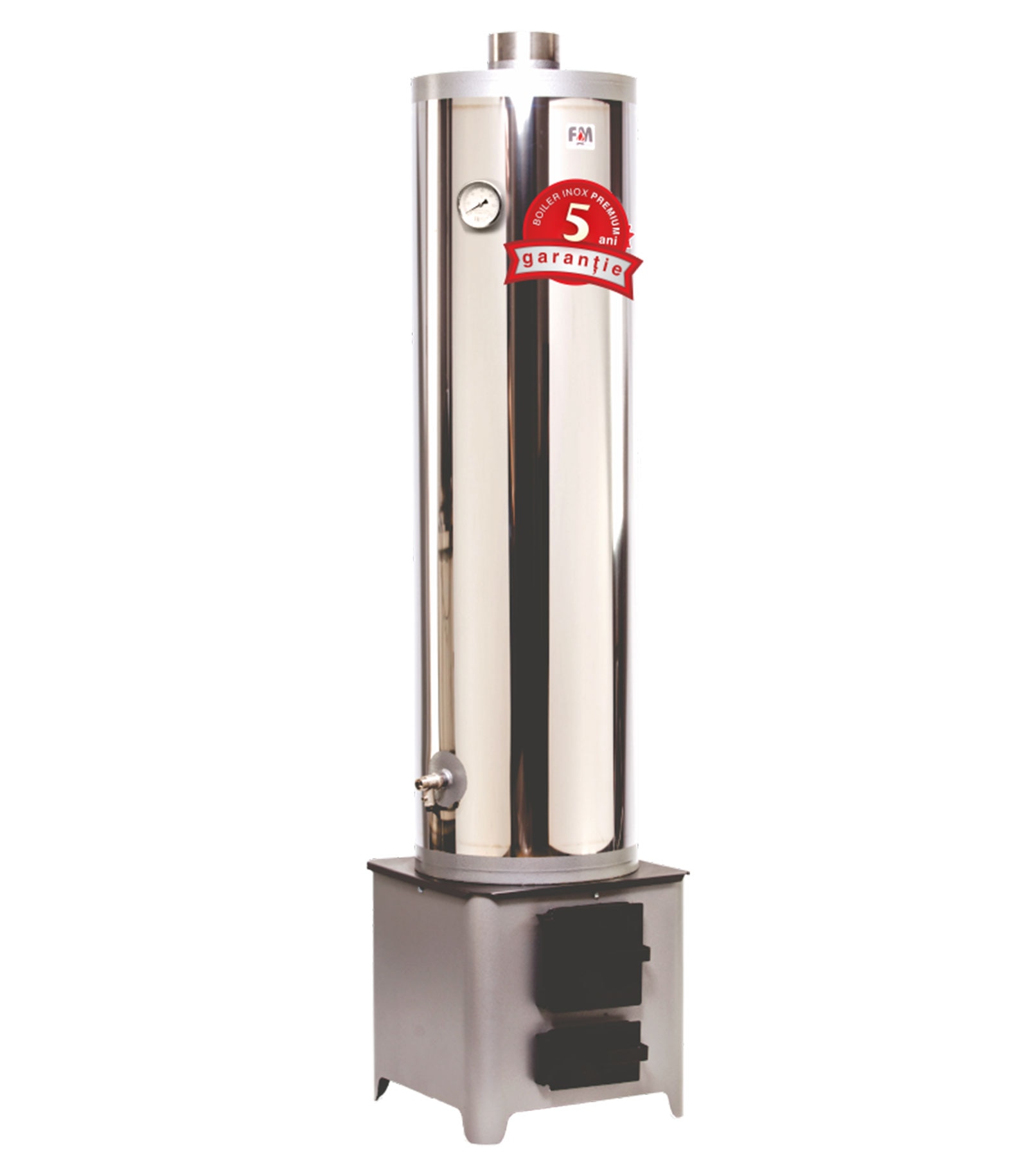 Ansamblu boiler cu focar, inox, 90 L  FM