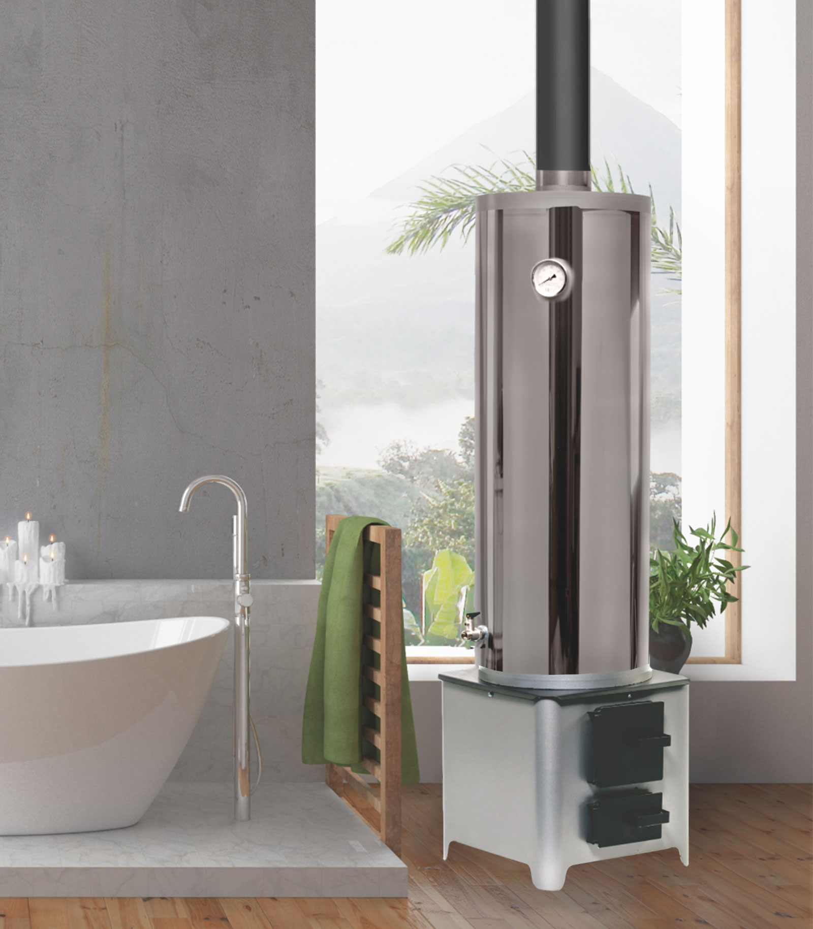 Ansamblu boiler cu focar, inox, 90 L  FM