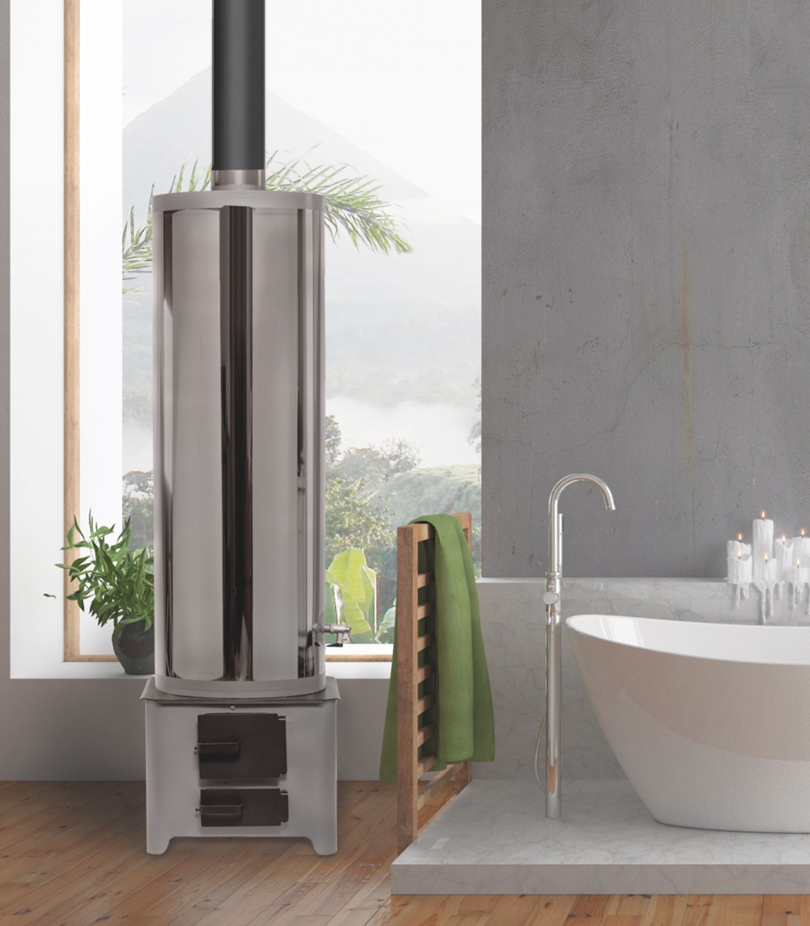 Ansamblu boiler cu focar, inox, 90 L  FM
