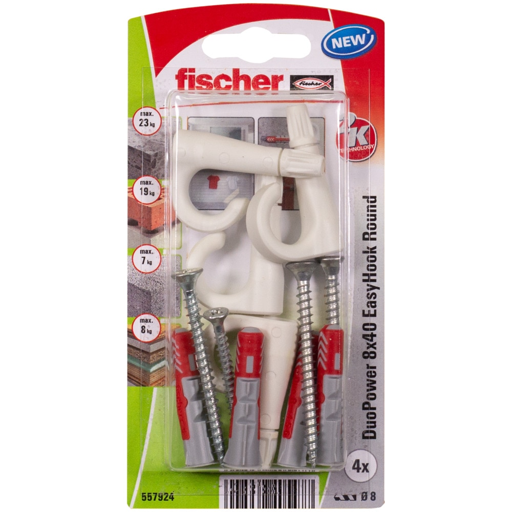 Set de 4 bucati de dibluri duopower 8 x 40 + holsurub aferent si carlig ochi deschis din nylon  Fischer