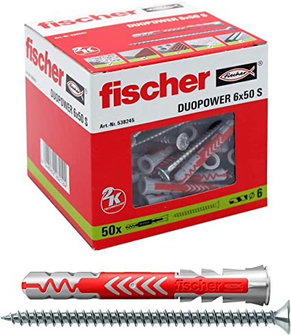 Diblu nylon duopower 6 x 50 cu holsurub aferent total filetat cu cap inecat PZ2 • Fischer